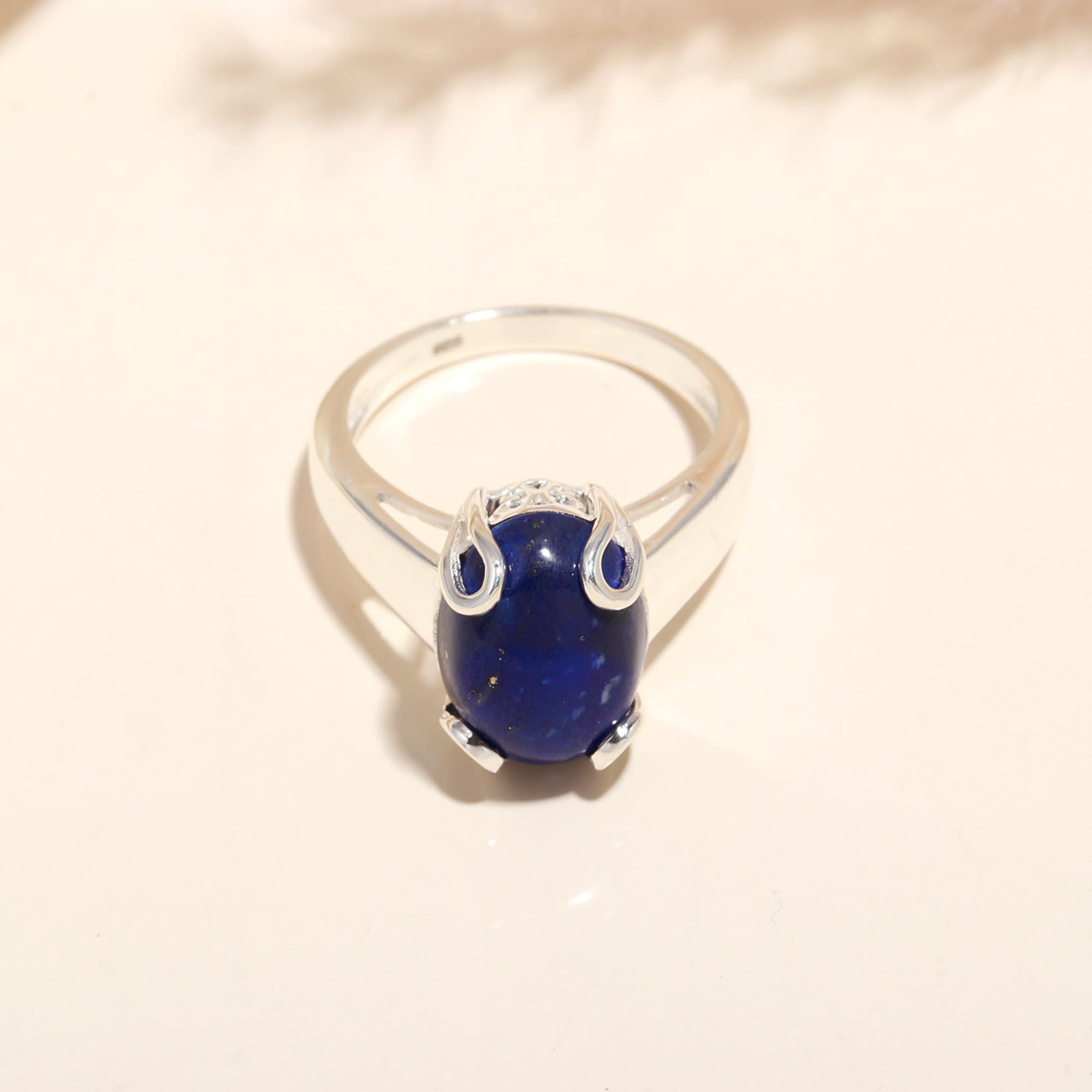 The Celestial Oval: Sterling Silver & Natural Lapis Lazuli Ring