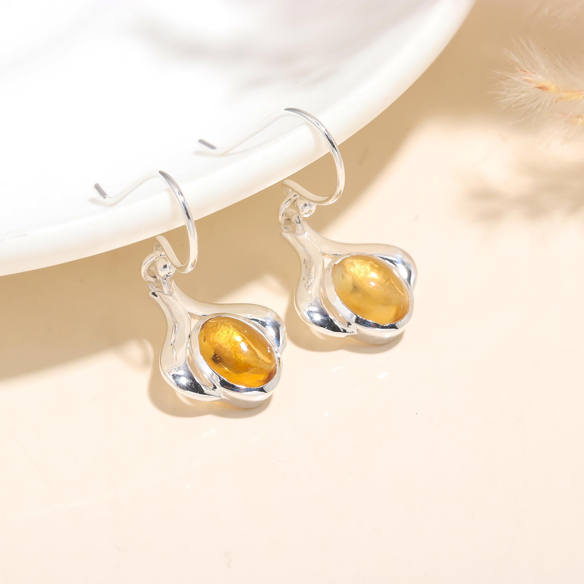 925 Sterling Silver Citrine Handmade Dangle Earrings