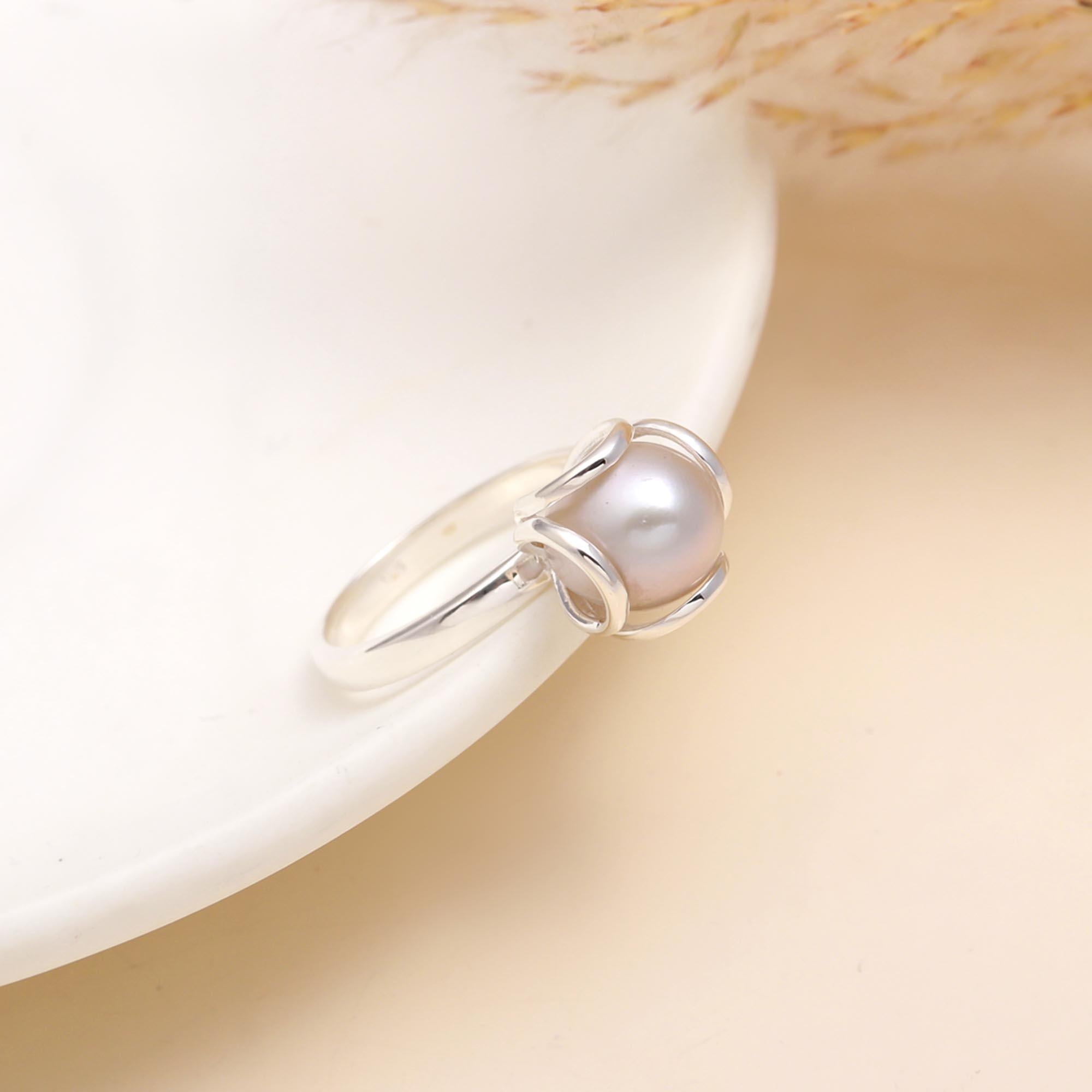 925 Sterling Silver Pearl Solitaire Ring