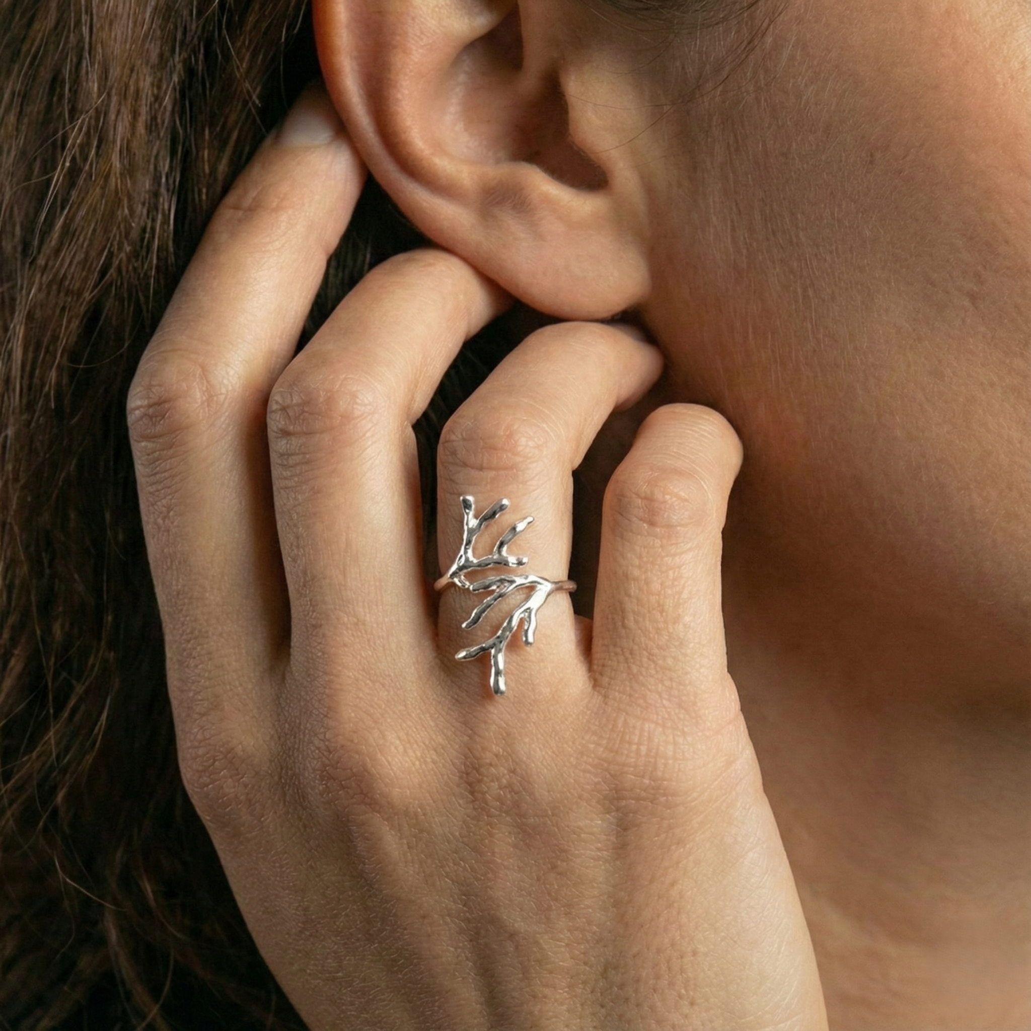 925 Sterling Silver Nature-Inspired Adjustable Twig Design Ring