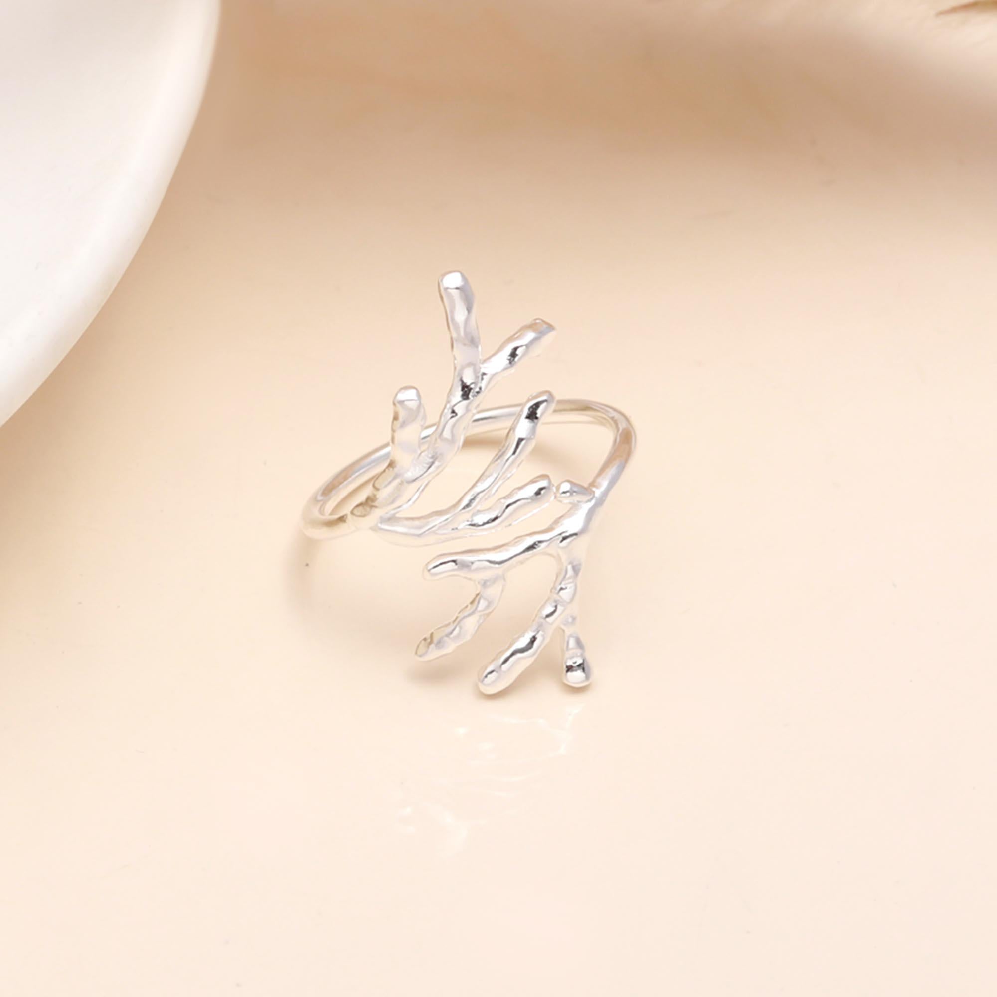 925 Sterling Silver Nature-Inspired Adjustable Twig Design Ring