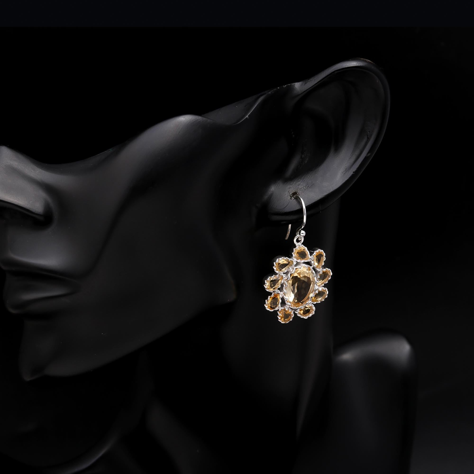 The Solar Bloom: Citrine & Silver Floral Cluster Earrings