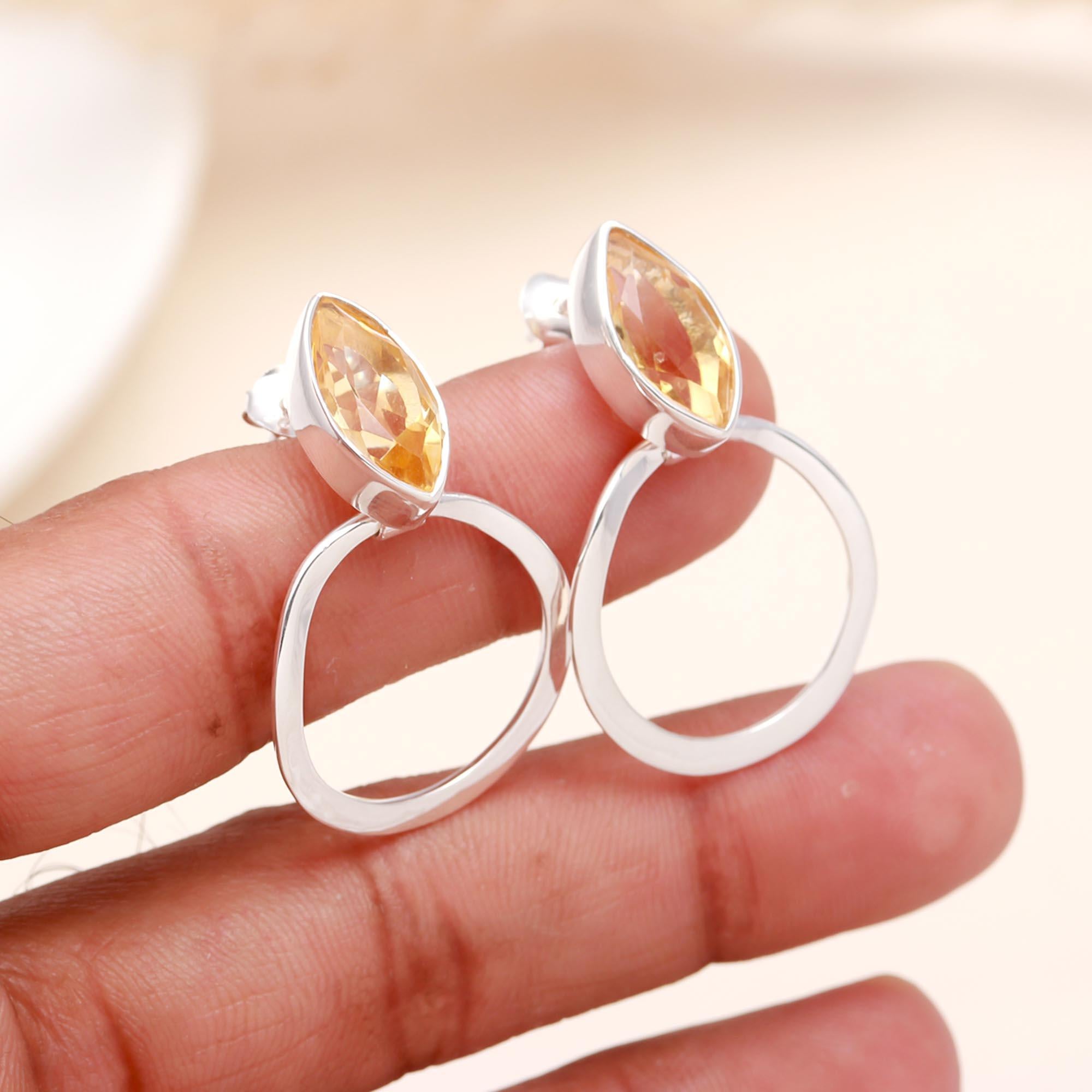 The Solar Orbit: Citrine Marquise & Silver Circle Earrings