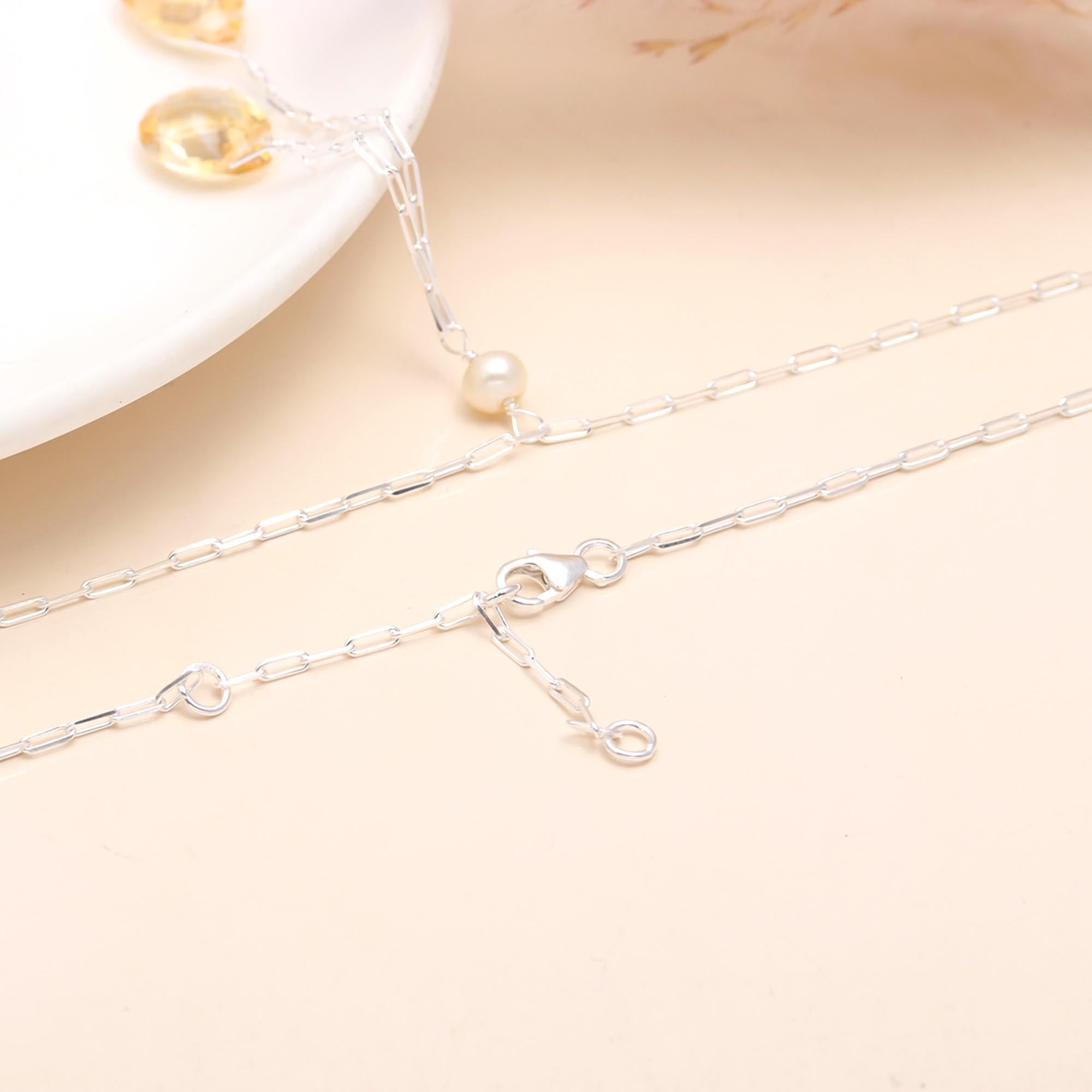 925 Sterling Silver Faceted Citrine Drop Necklace