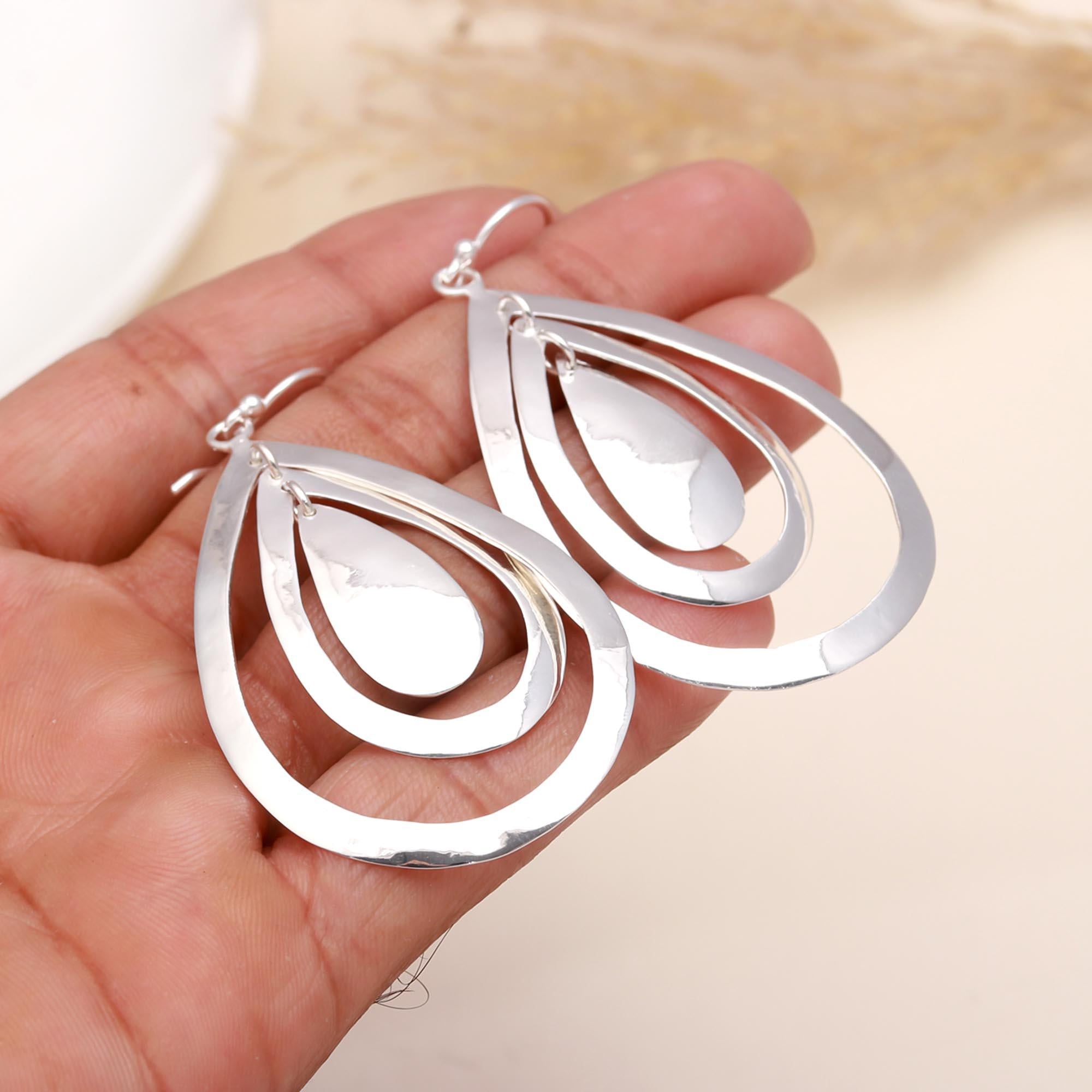 925 Sterling Silver Multi-Layered Teardrop Dangle Earrings
