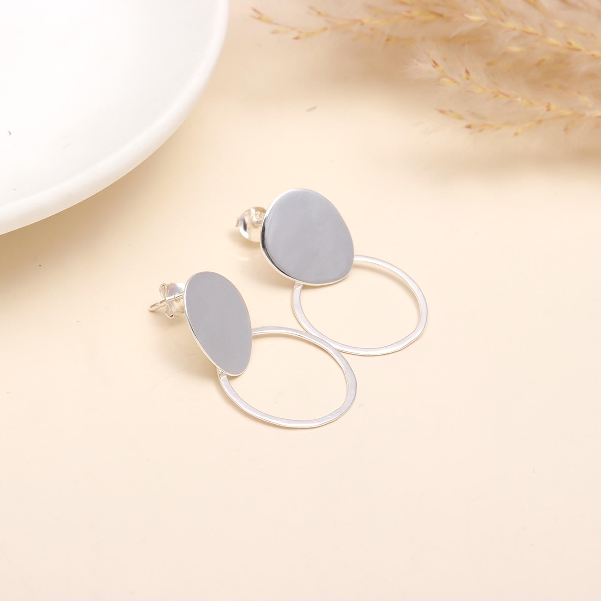 925 Sterling Silver Geometric Circle Studs Earrings