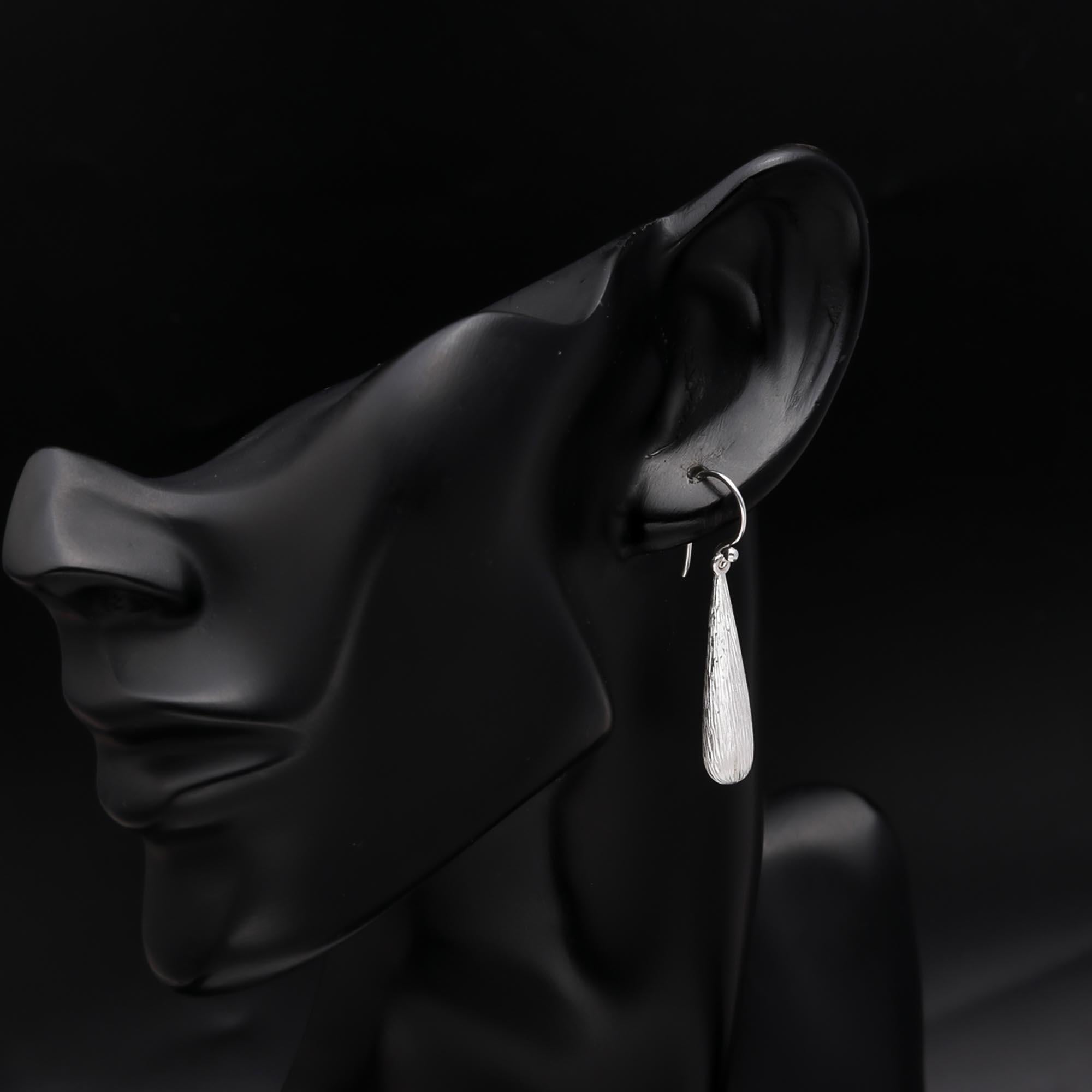 925 Sterling Silver Textured Teardrop Dangle Earrings