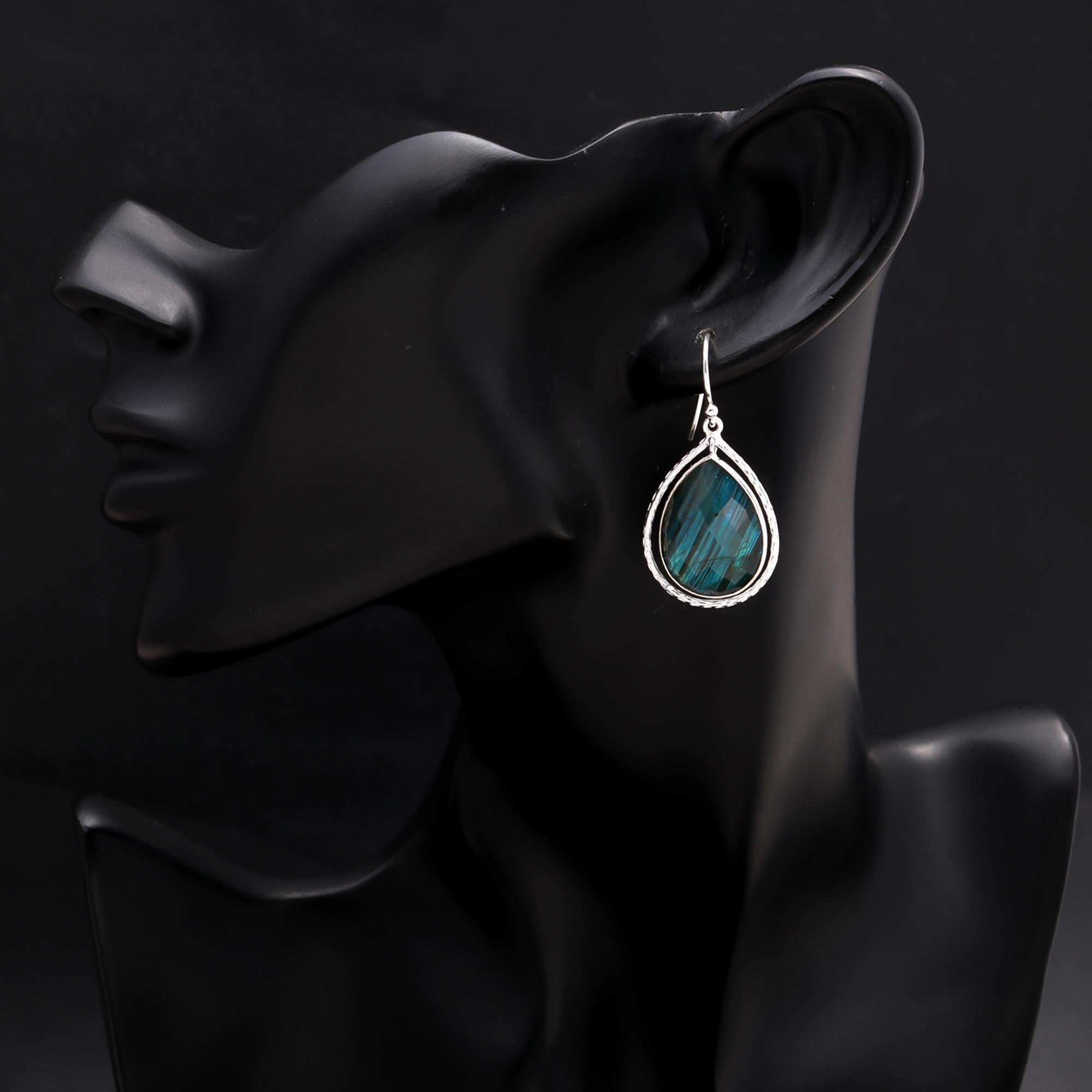 925 Sterling Silver Teardrop Labradorite Dangle Earrings