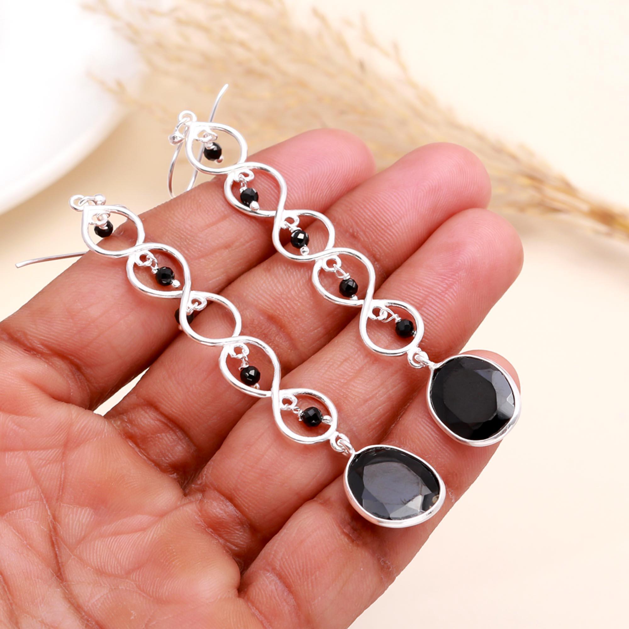 925 Sterling Silver Black Onyx Dangle Earrings