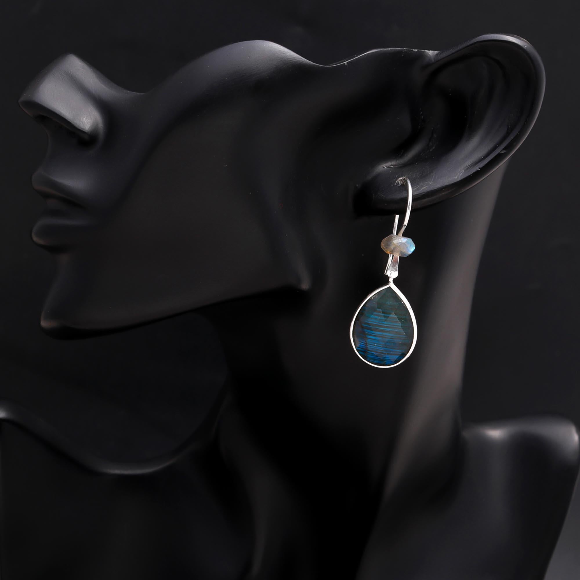 925 Sterling Silver Labradorite Teardrop Dangle Earrings