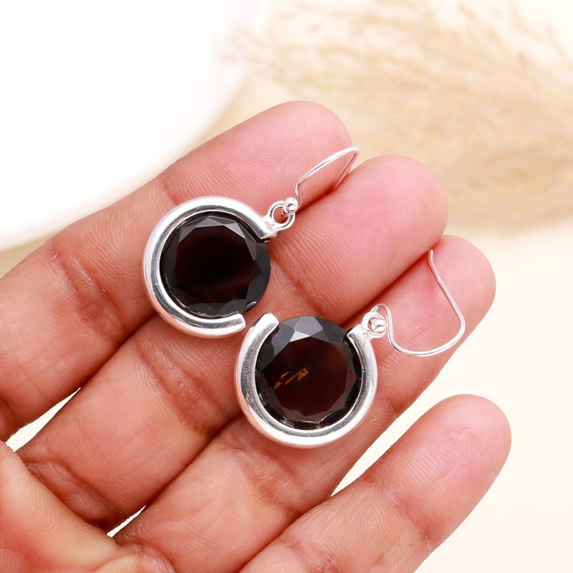 925 Sterling Silver Smoky Quartz Dangles Earrings
