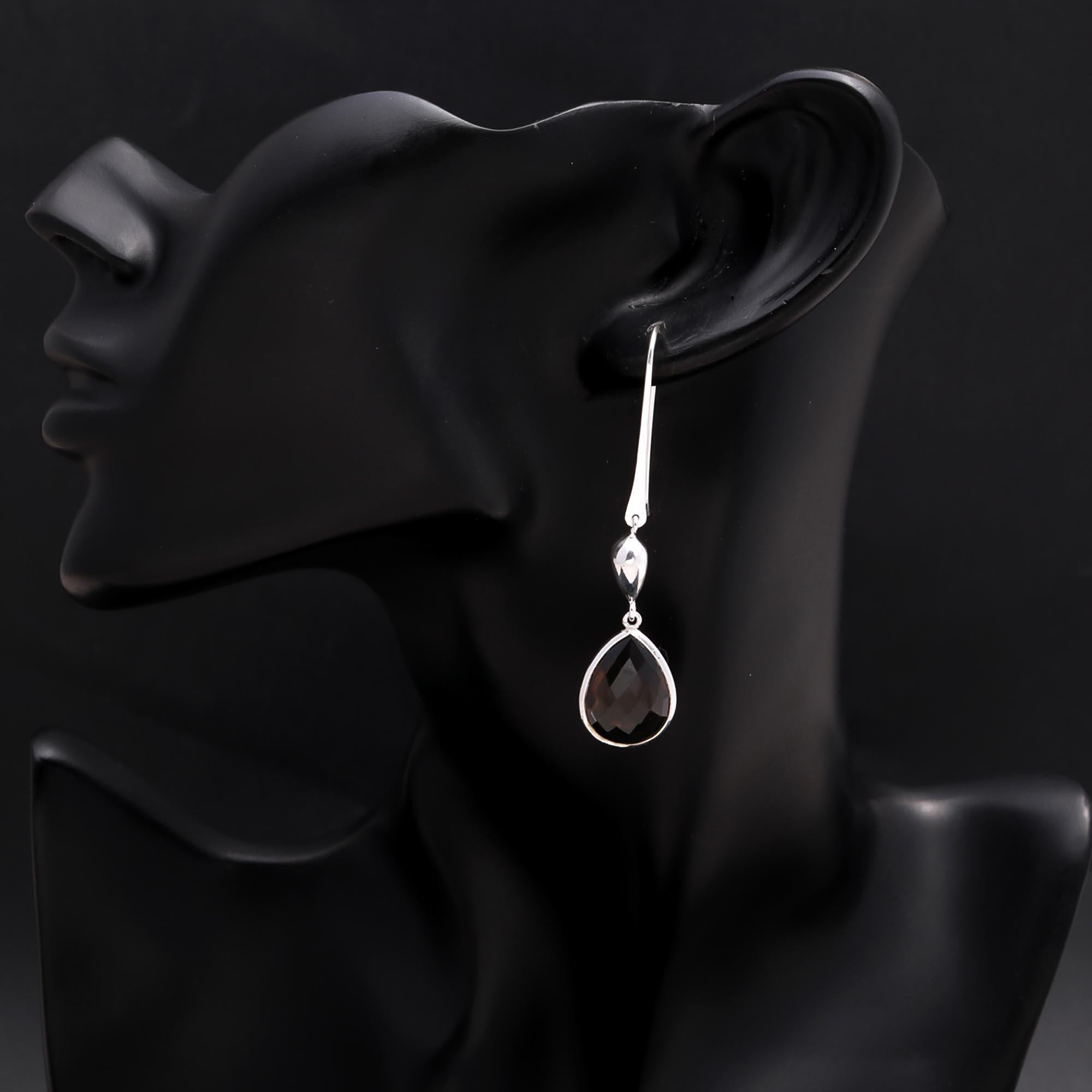 925 Sterling Silver Smoky Quartz Teardrop Dangle Earrings