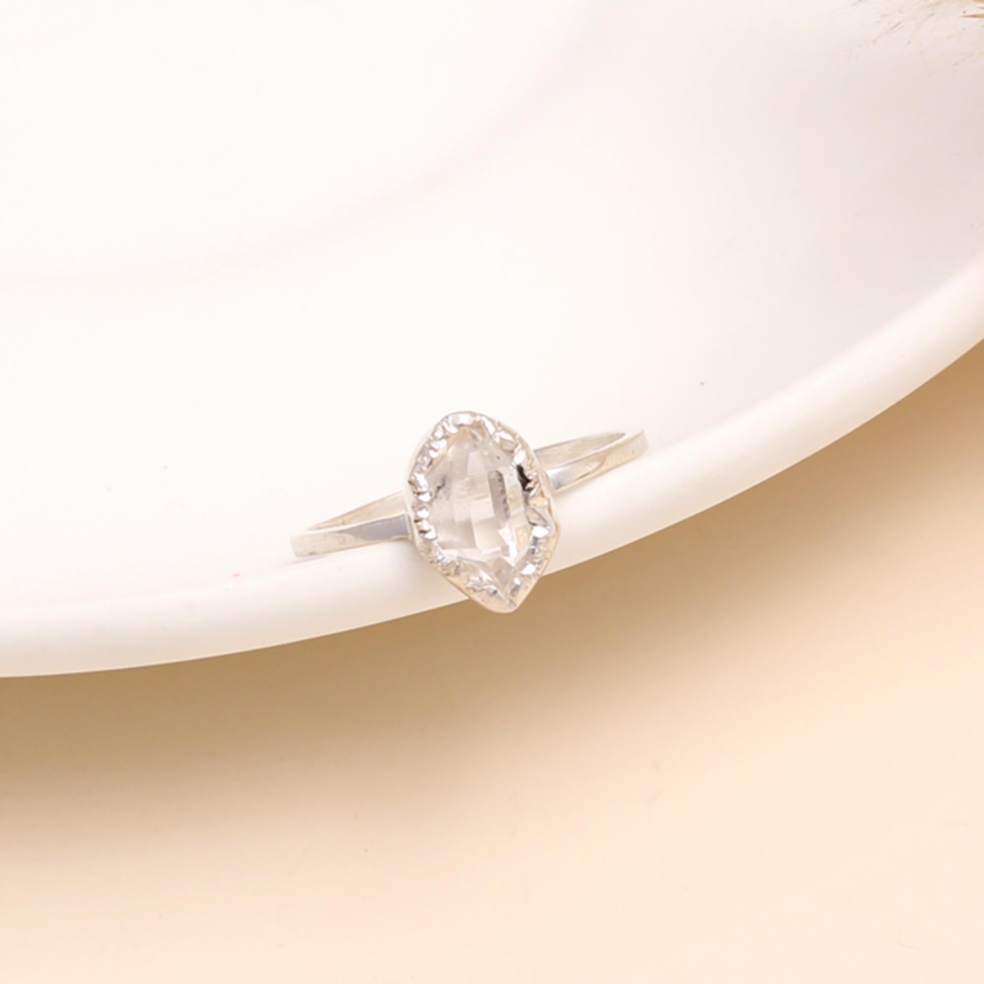 The Raw Radiance: Sterling Silver & Herkimer Diamond Ring