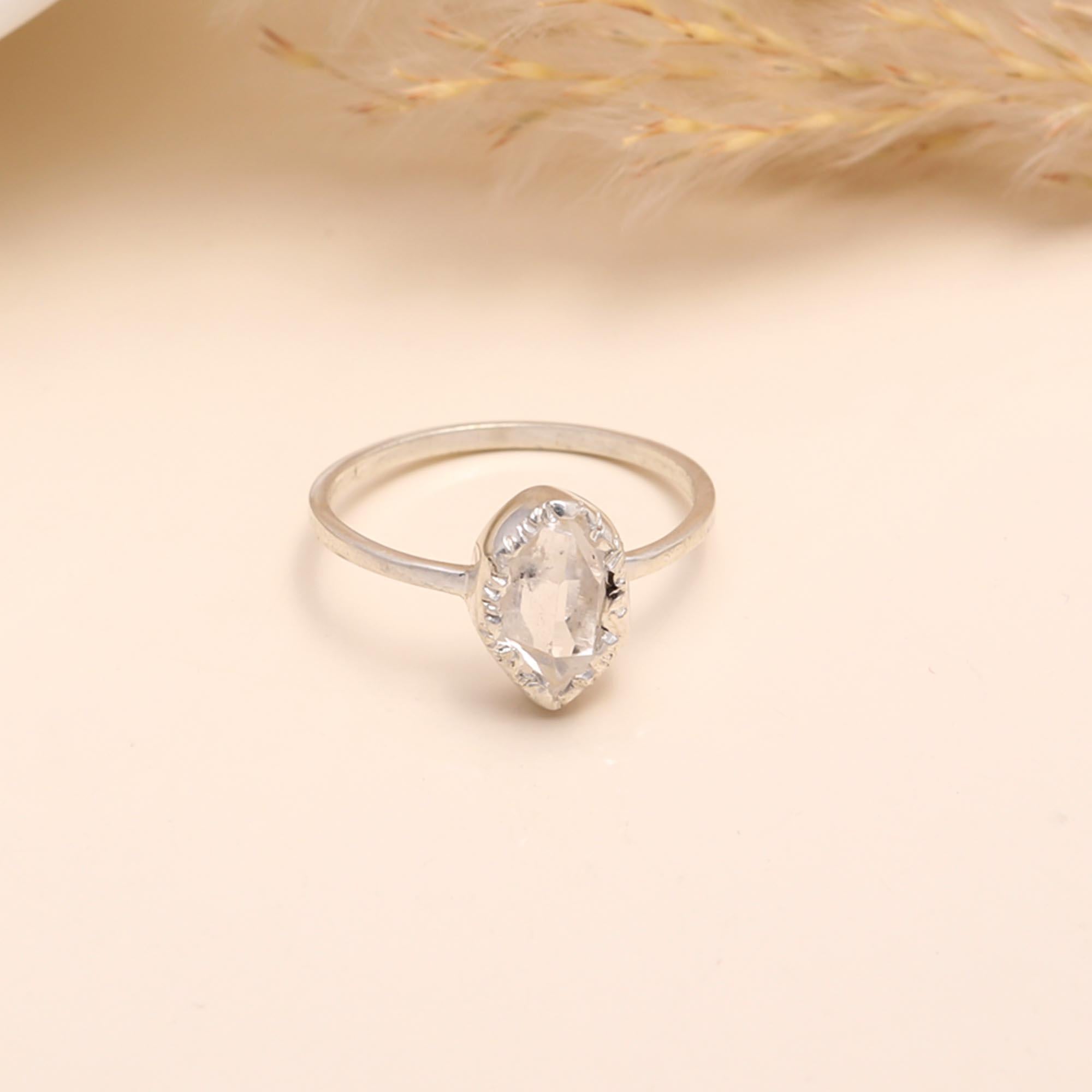 The Raw Radiance: Sterling Silver & Herkimer Diamond Ring