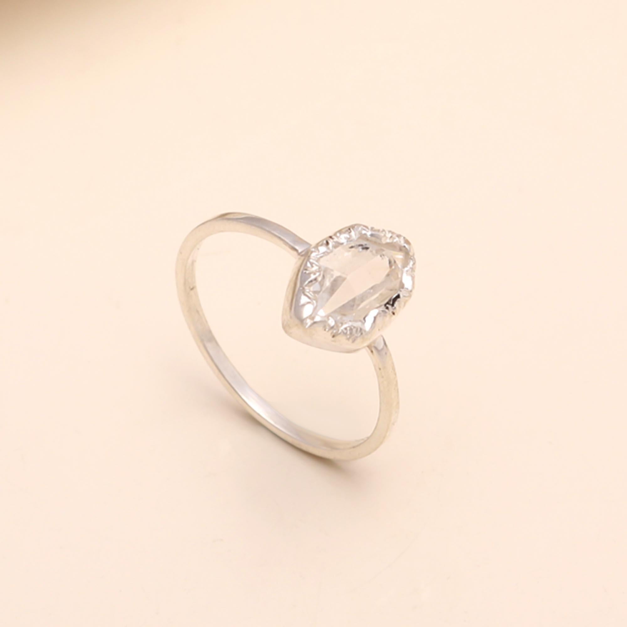 The Raw Radiance: Sterling Silver & Herkimer Diamond Ring