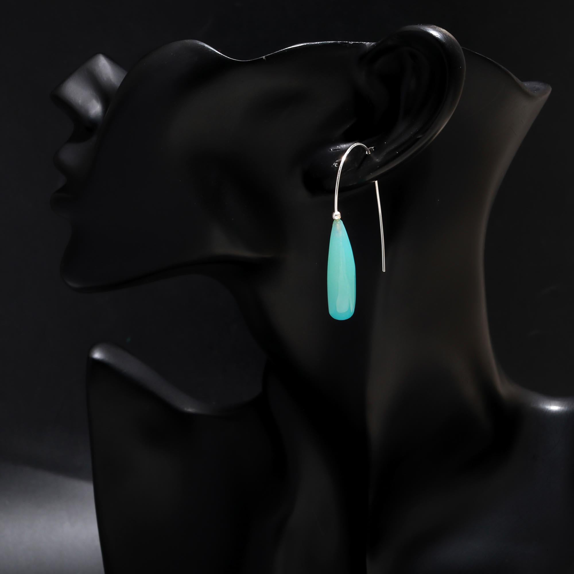 925 Sterling Silver Aqua Chalcedony Teardrop Earrings
