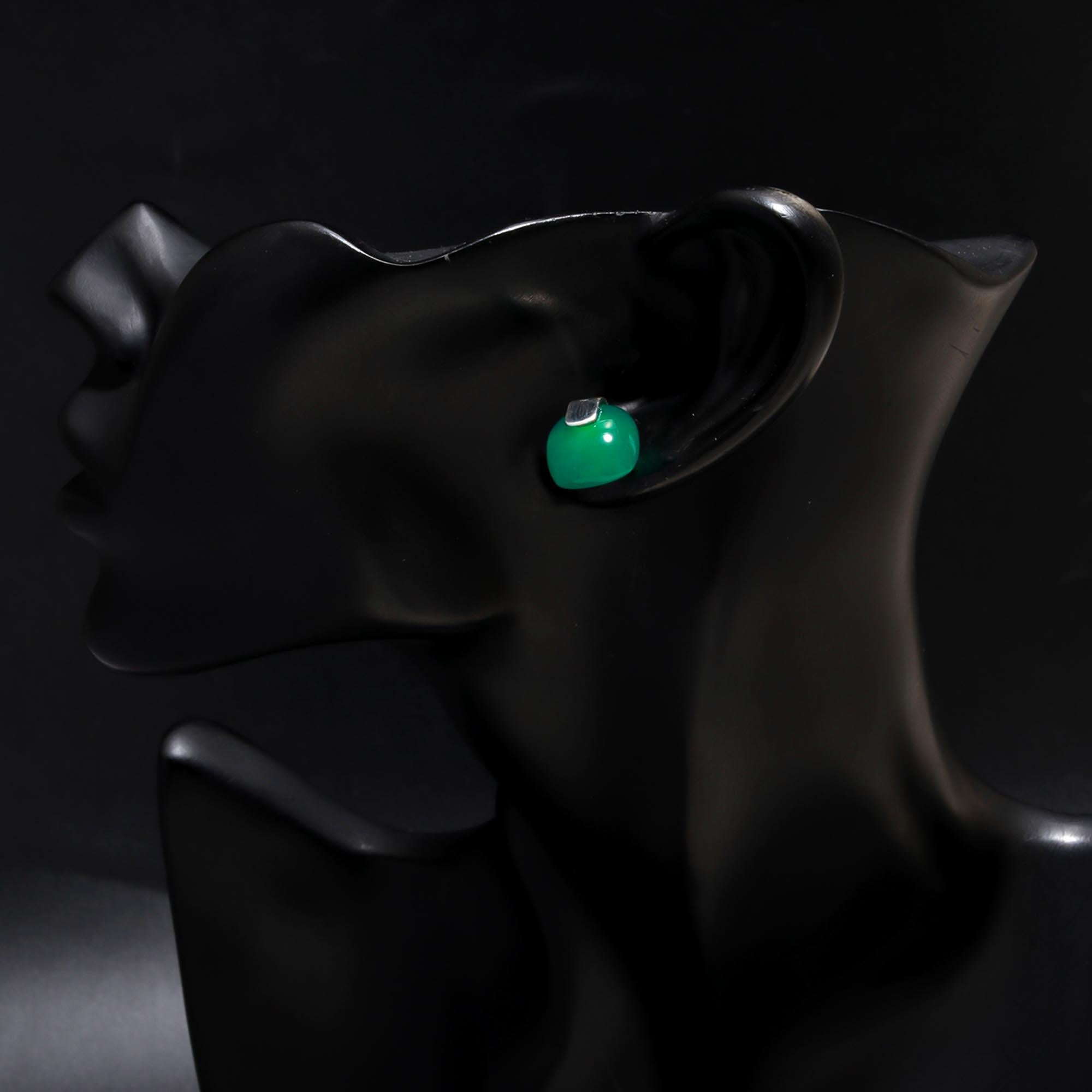 925 Sterling Silver Green Chalcedony Modern Studs Earrings