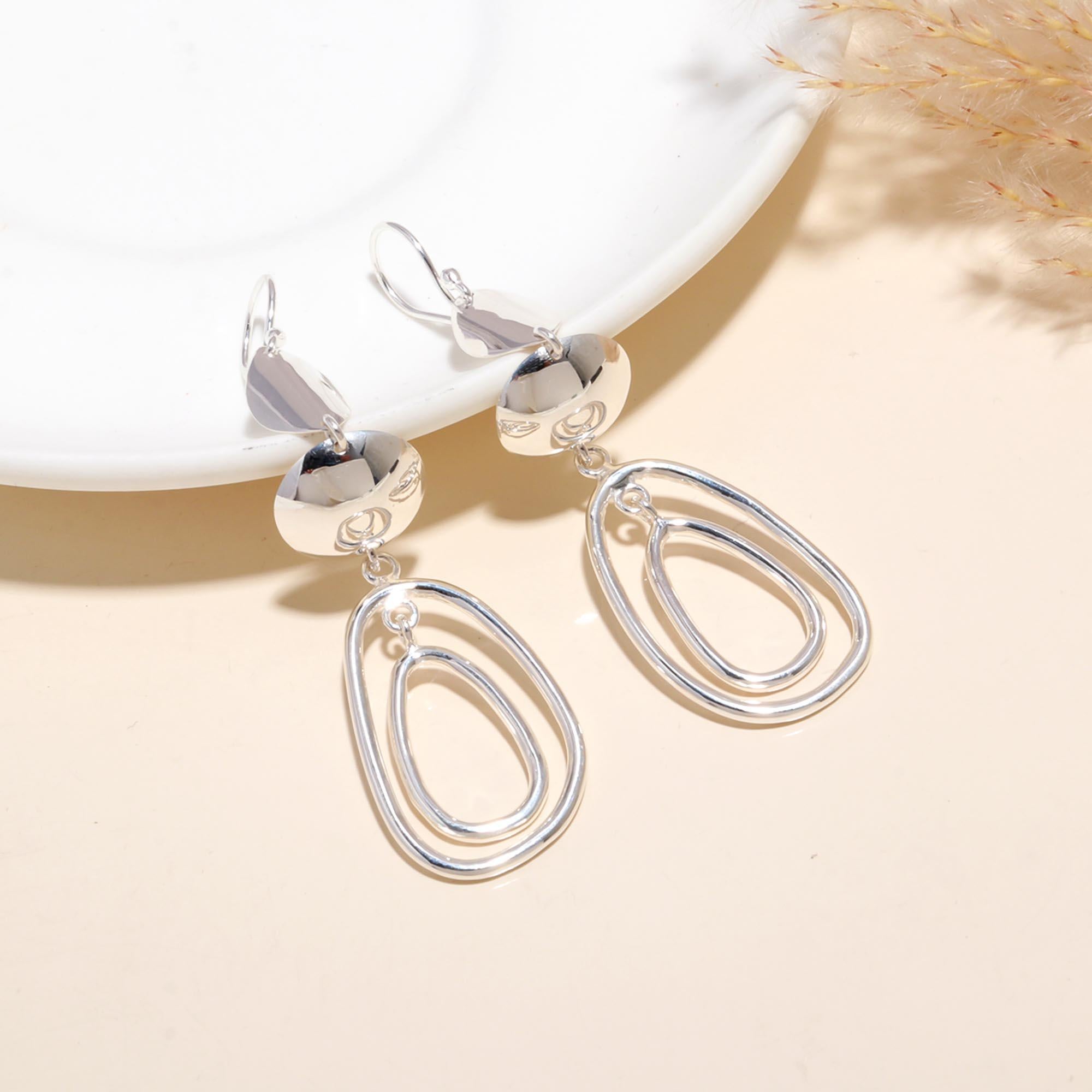 925 Sterling Silver Modern Geometric Dangle Earrings