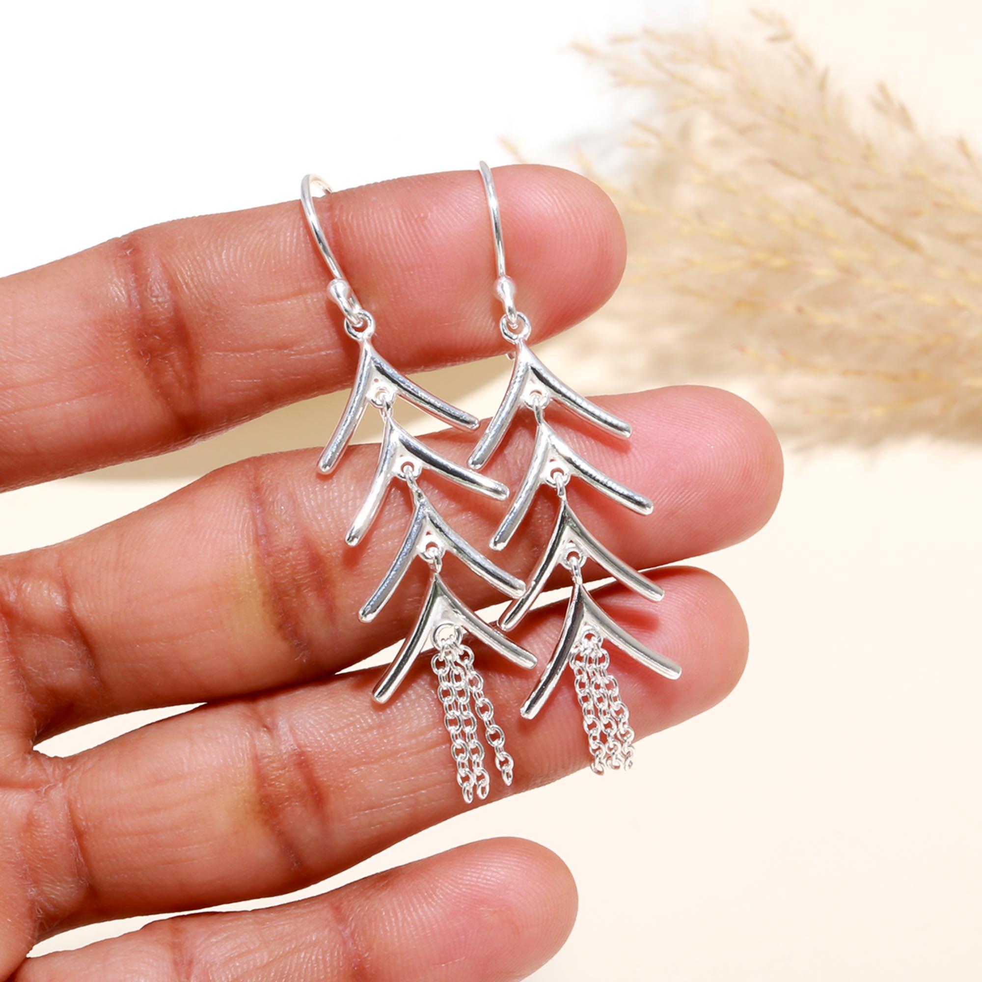 925 Sterling Silver Nature-Inspired Dangle Earrings