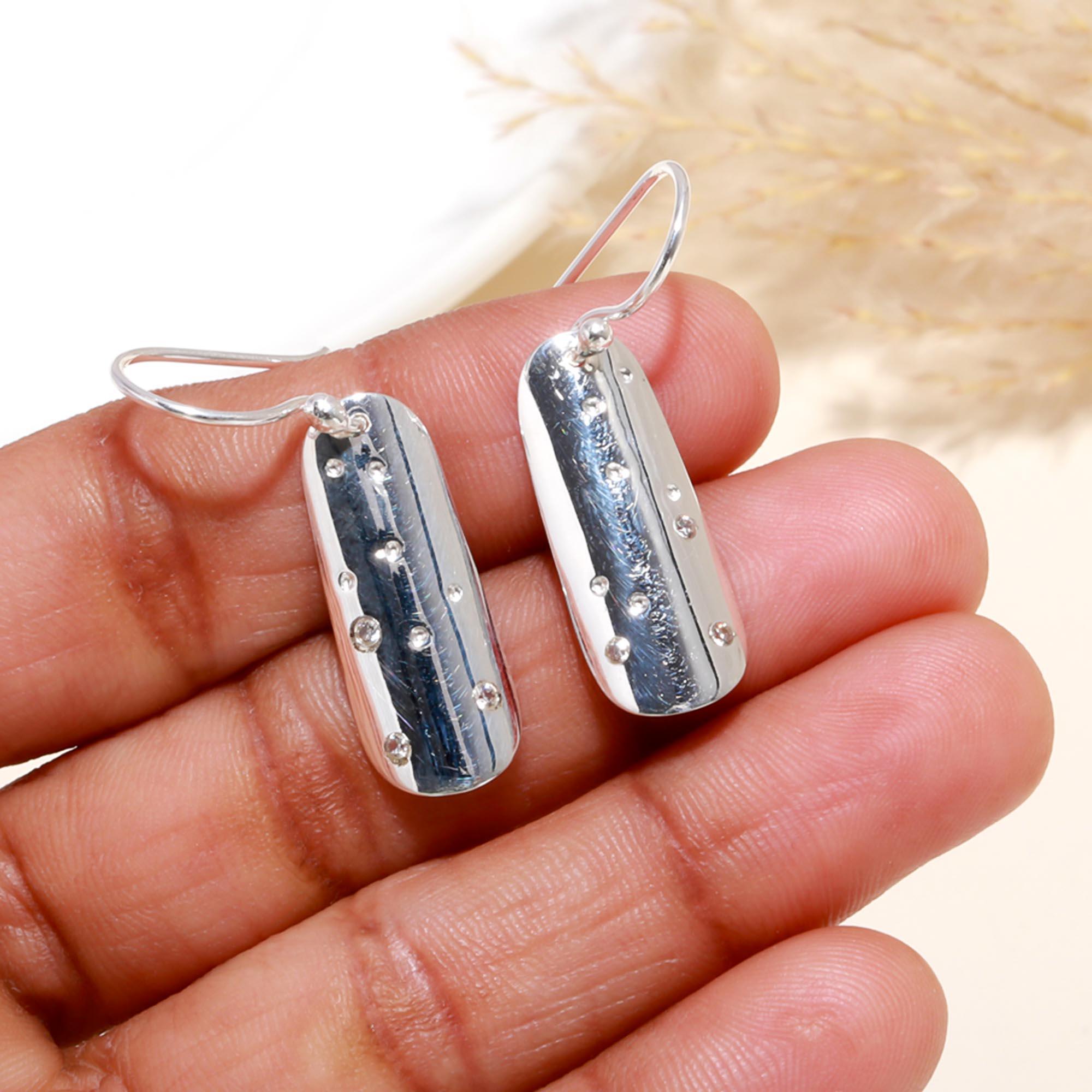 925 Sterling Silver Textured Bar Dangle Earrings