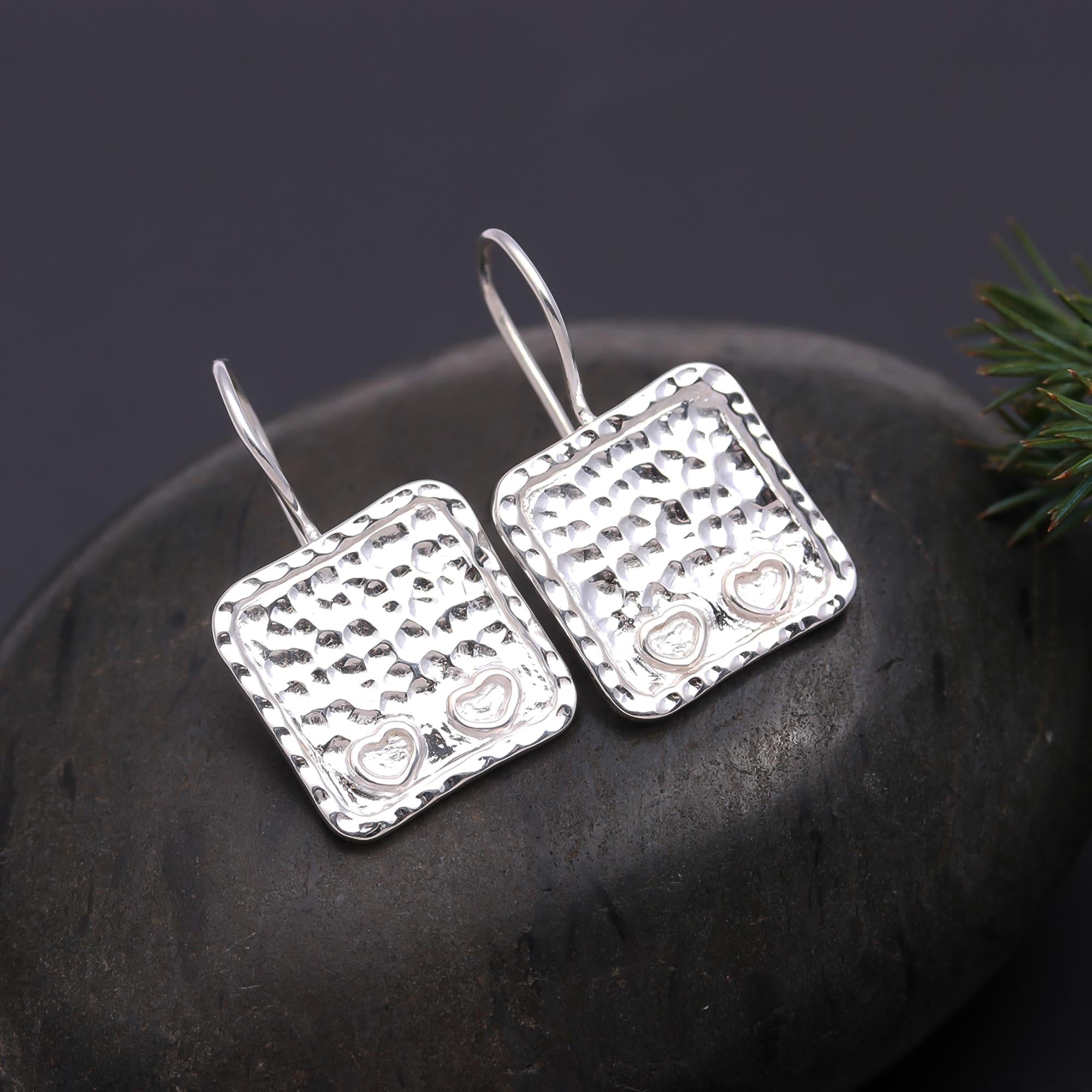 925 Silver Textured Square Earrings