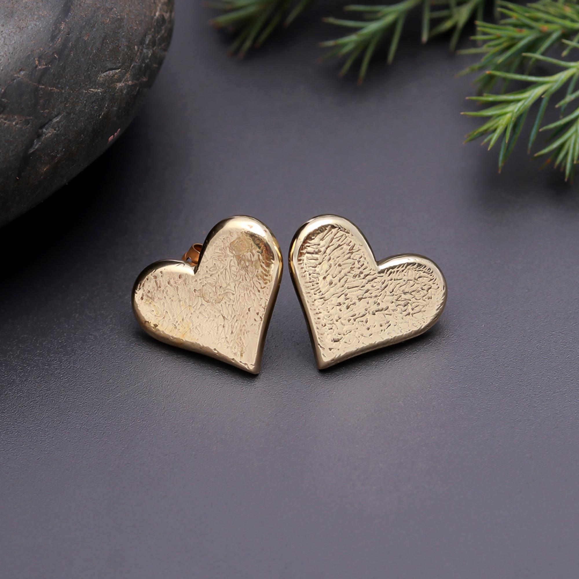 The Rustic Heart: Textured Gold Stud Earrings