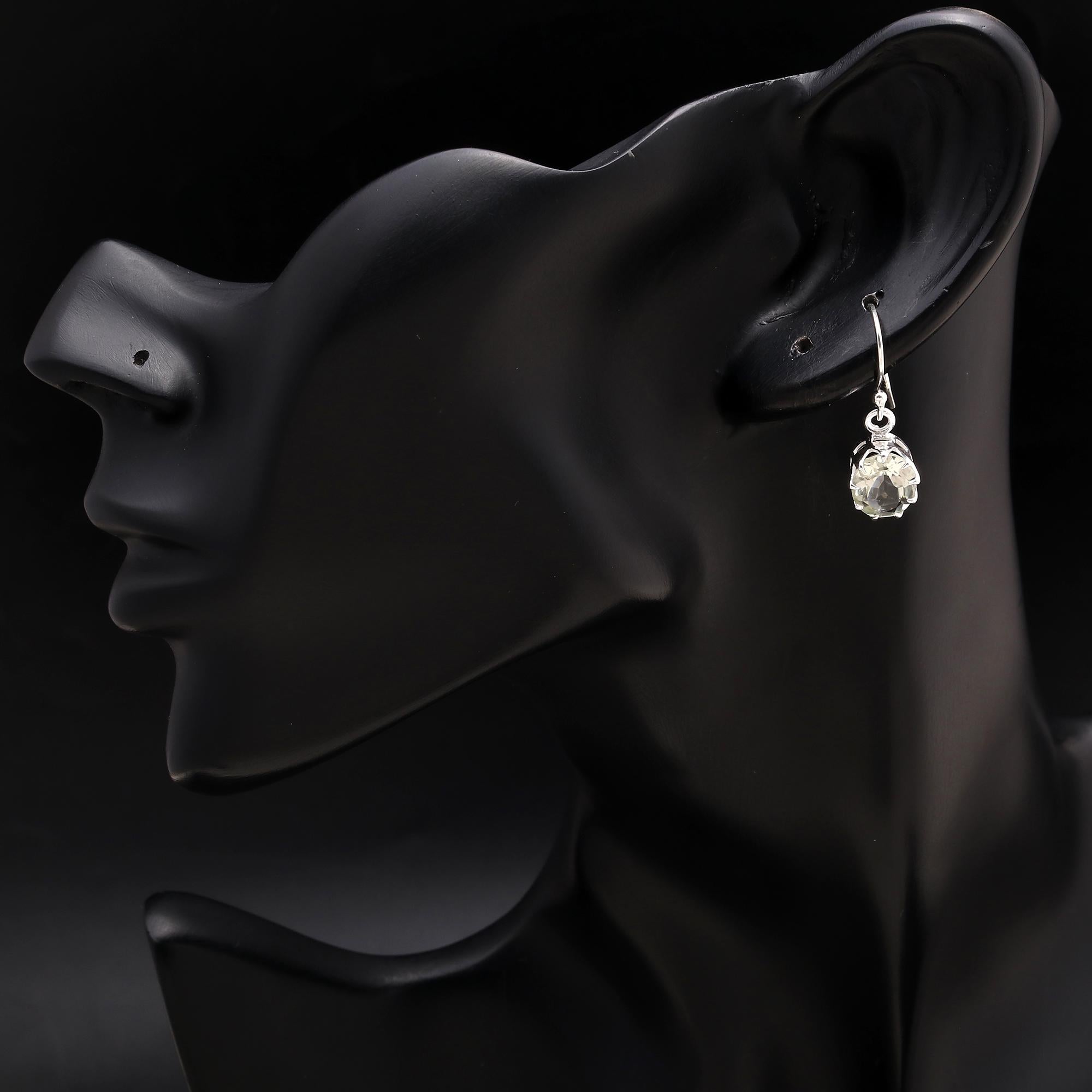 925 Silver Oval Green Amethyst Dangle Earrings