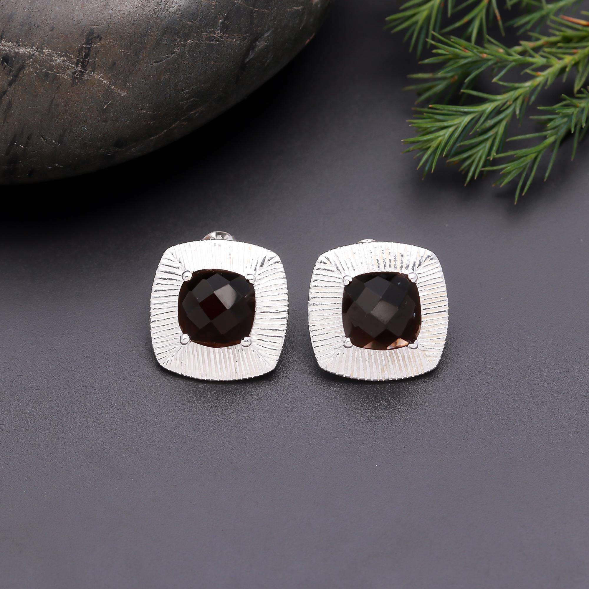 925 Silver Faceted Smoky Quartz Dangle Earrings