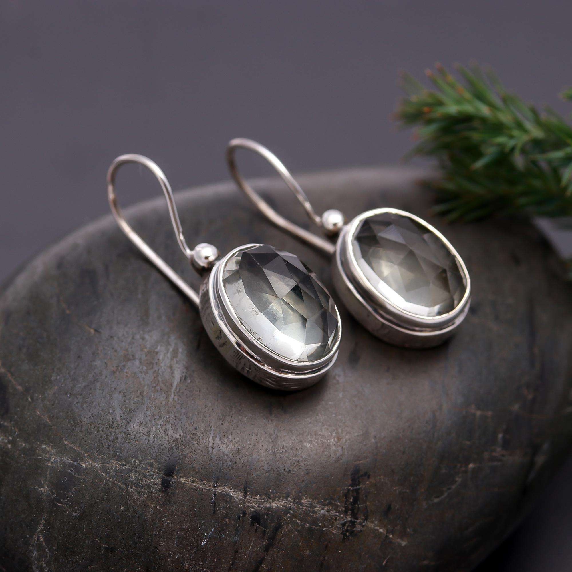 925 Silver Faceted Smoky Quartz Dangle Earrings