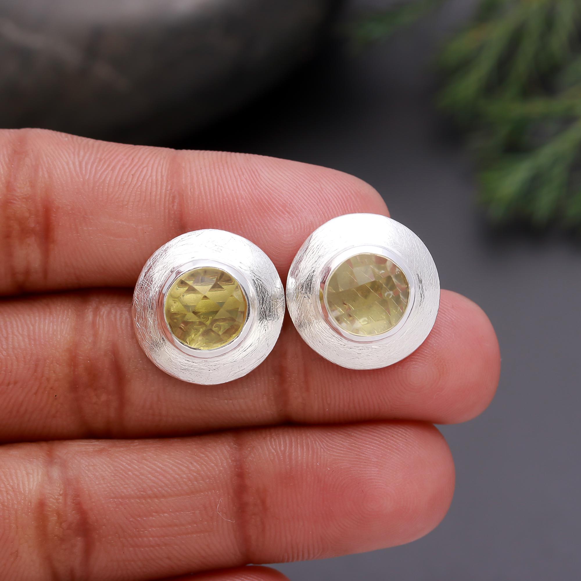 925 Silver Faceted Quartz Stud Earrings