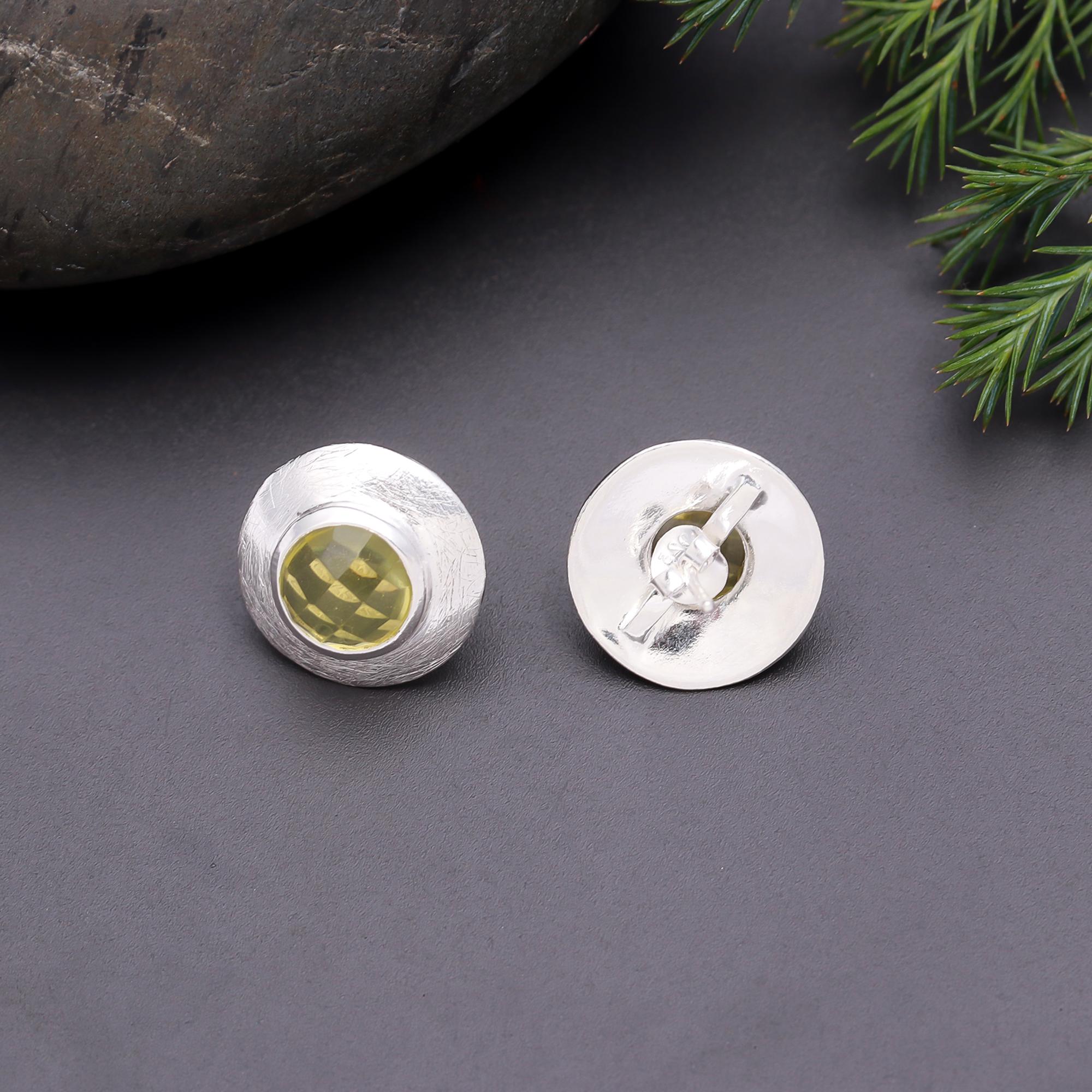 925 Silver Faceted Quartz Stud Earrings