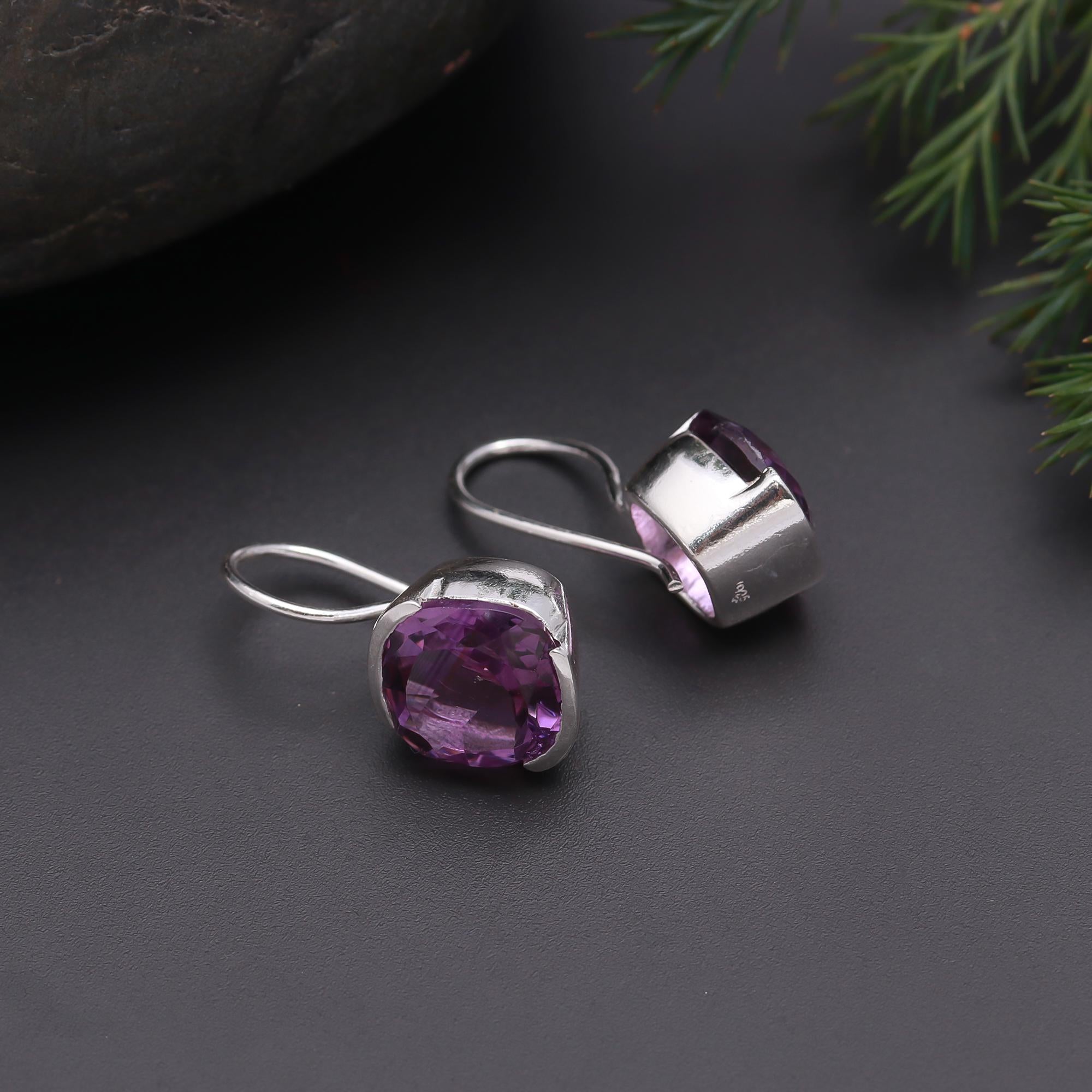 925 Silver Amethyst Dangle Earrings
