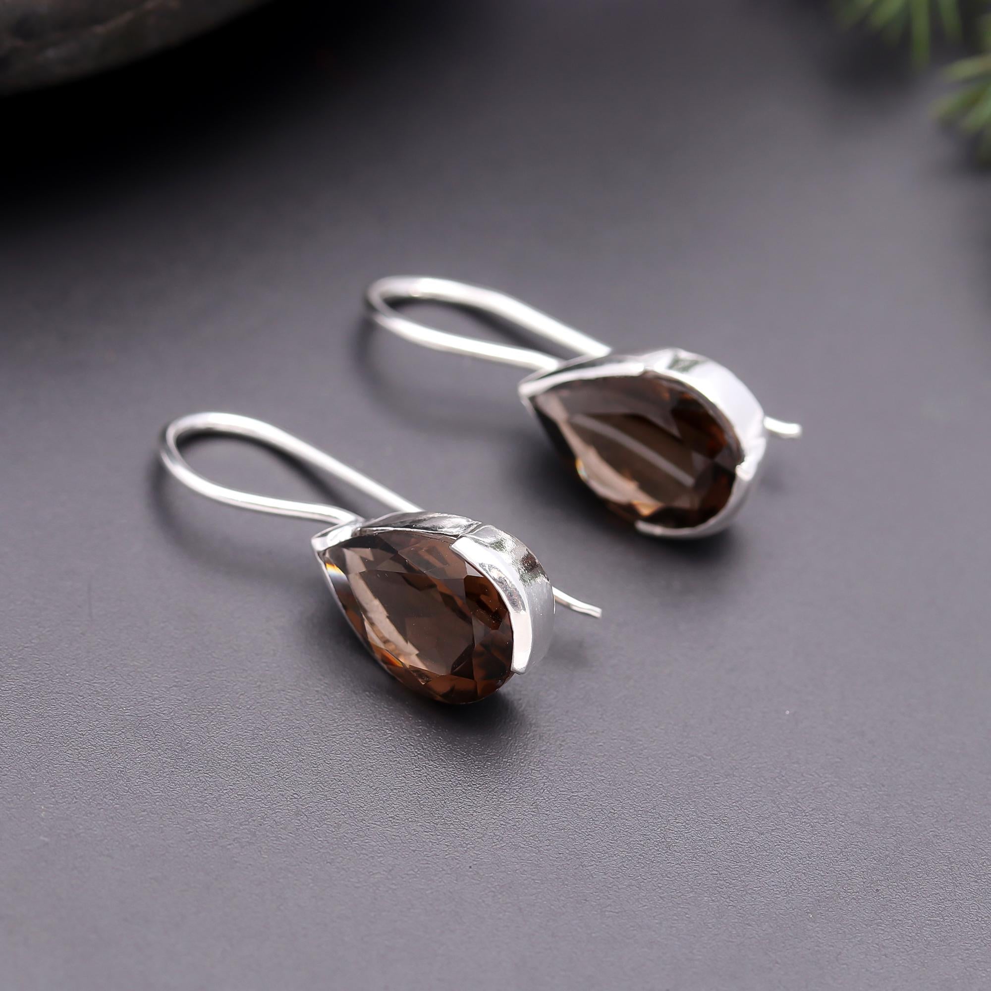 925 Silver Smoky Quartz Dangle Earrings