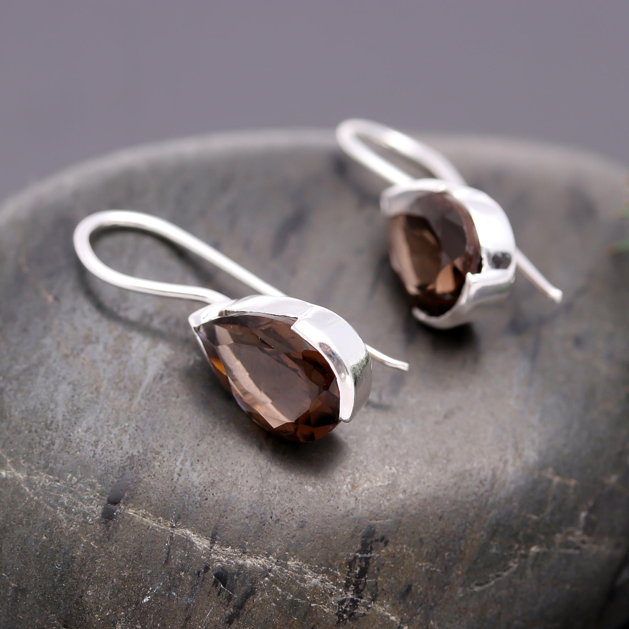 925 Silver Smoky Quartz Dangle Earrings