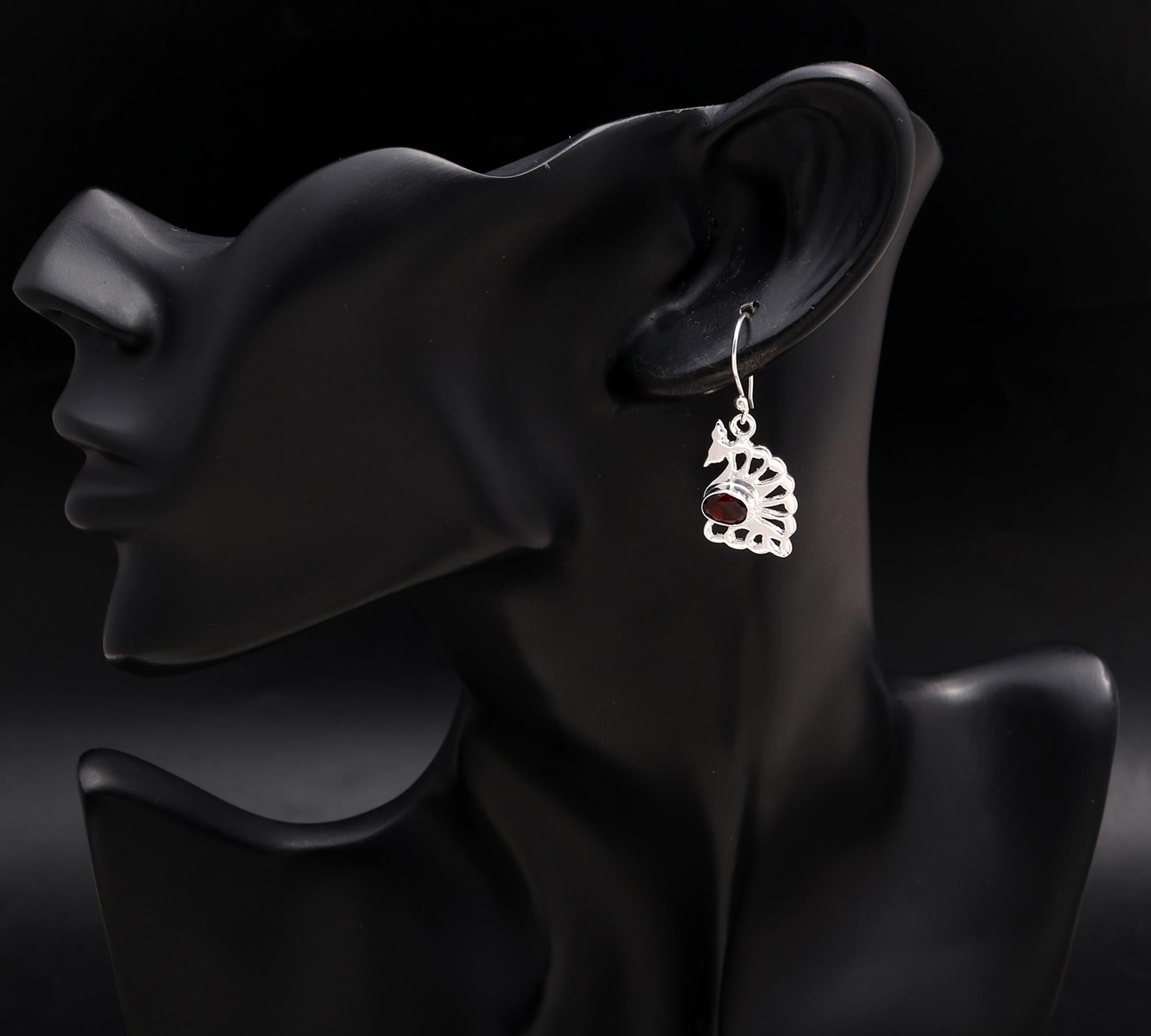 925 Silver Garnet Dangle Earrings