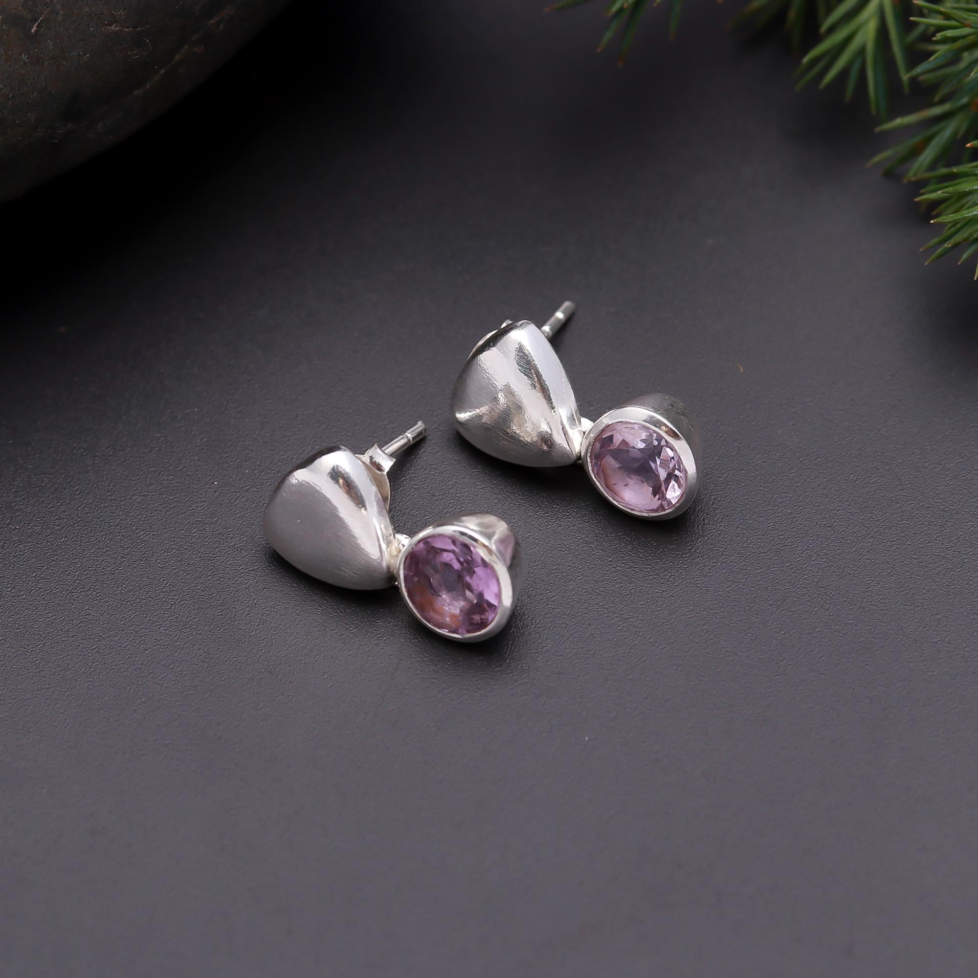 925 Silver Triangle Top Amethyst Drop Earrings