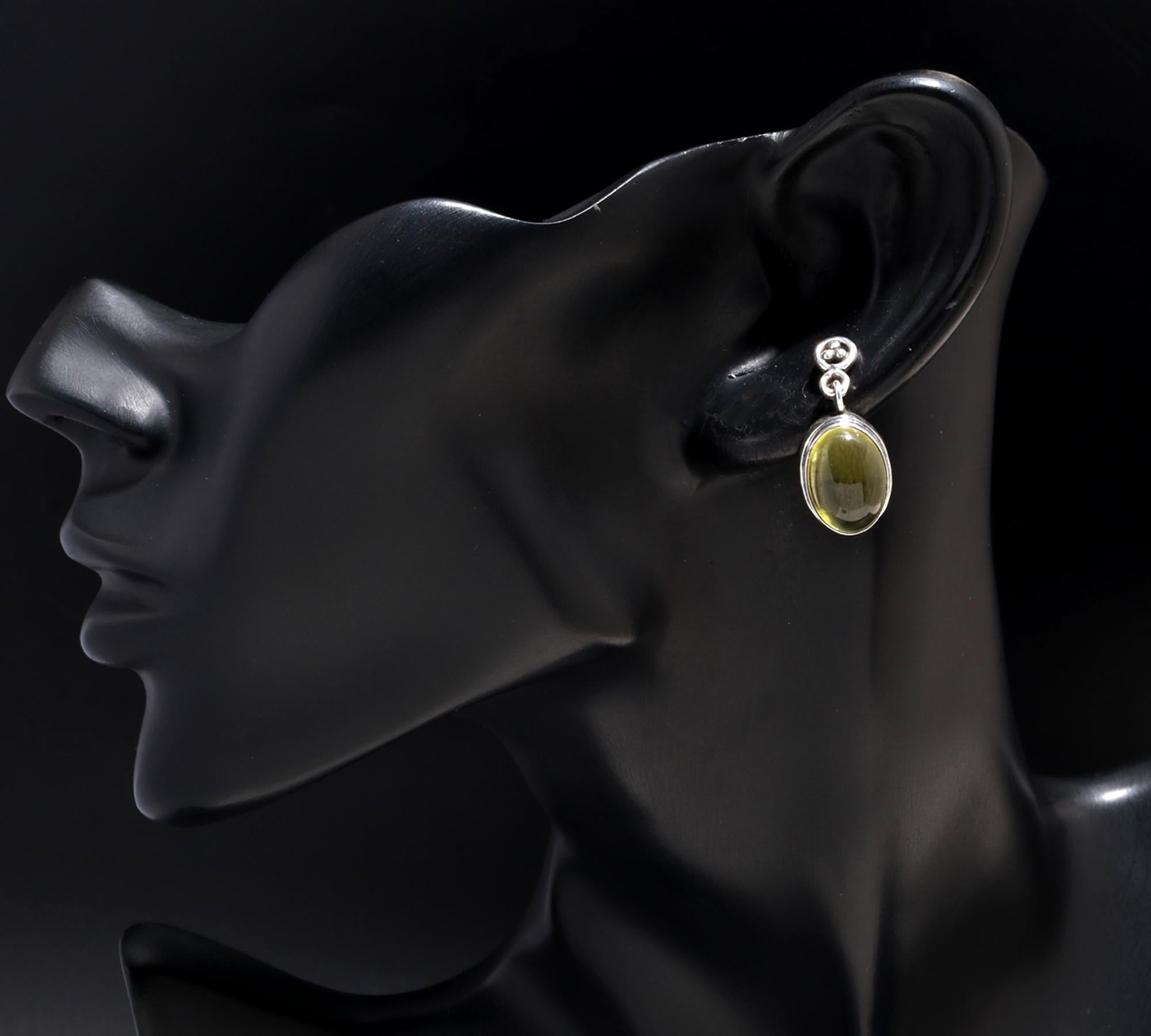 925 Silver Oval Prehnite Drop Earrings