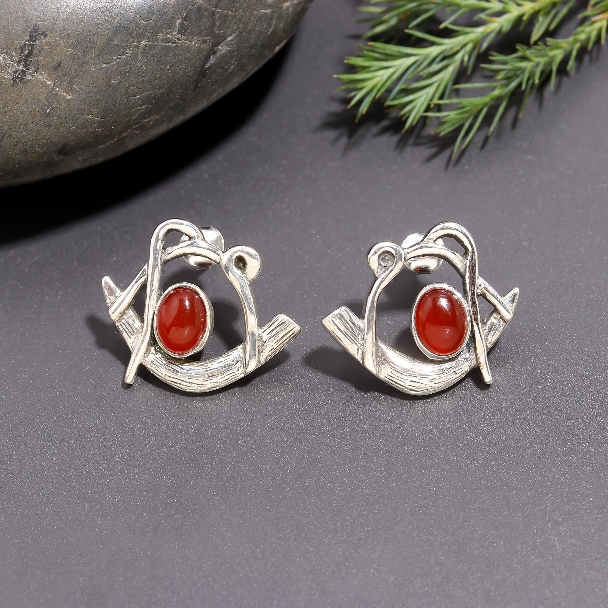 925 Silver Carnelian Stud Earrings