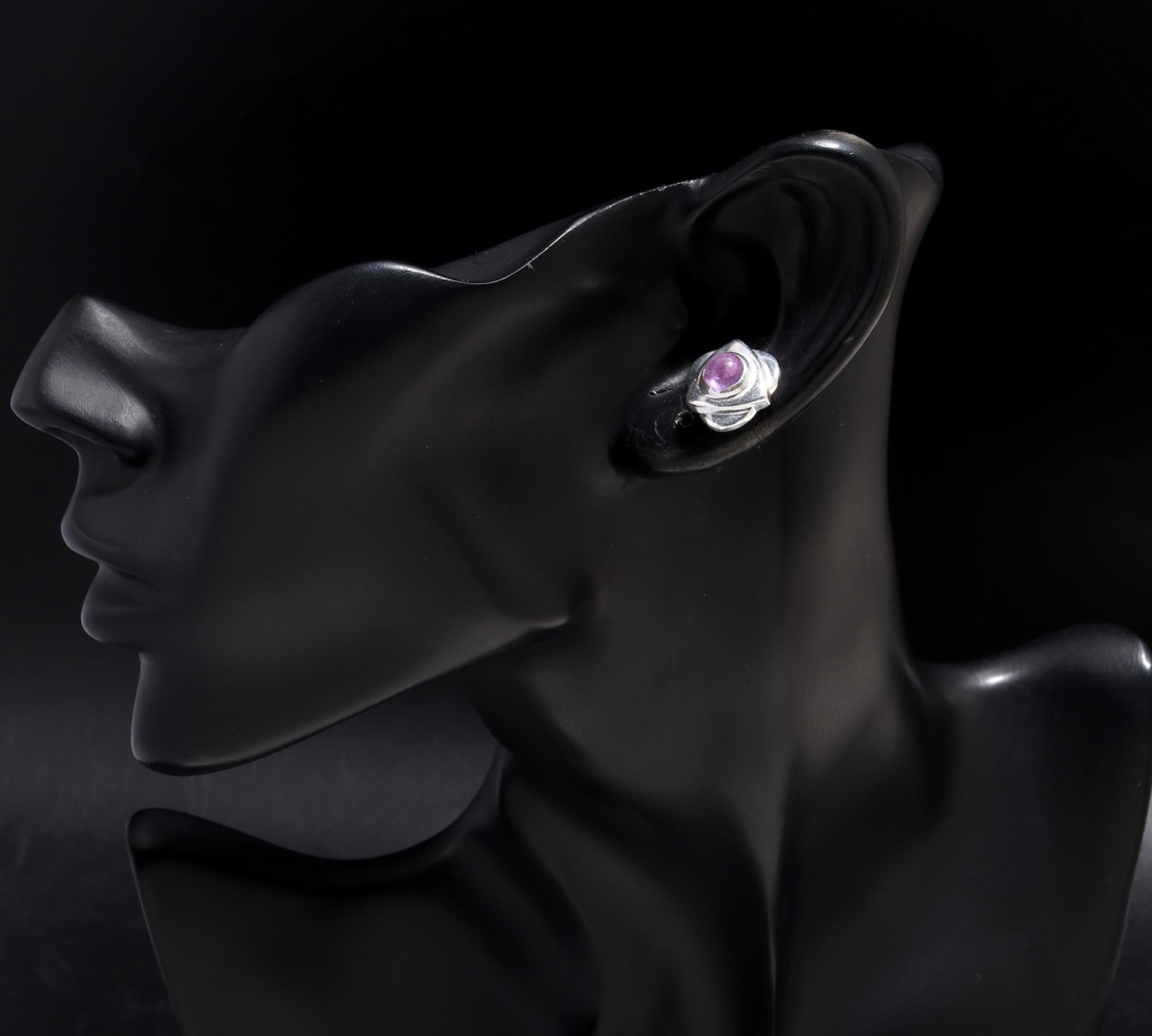 925 Silver Amethyst Floral Stud Earrings