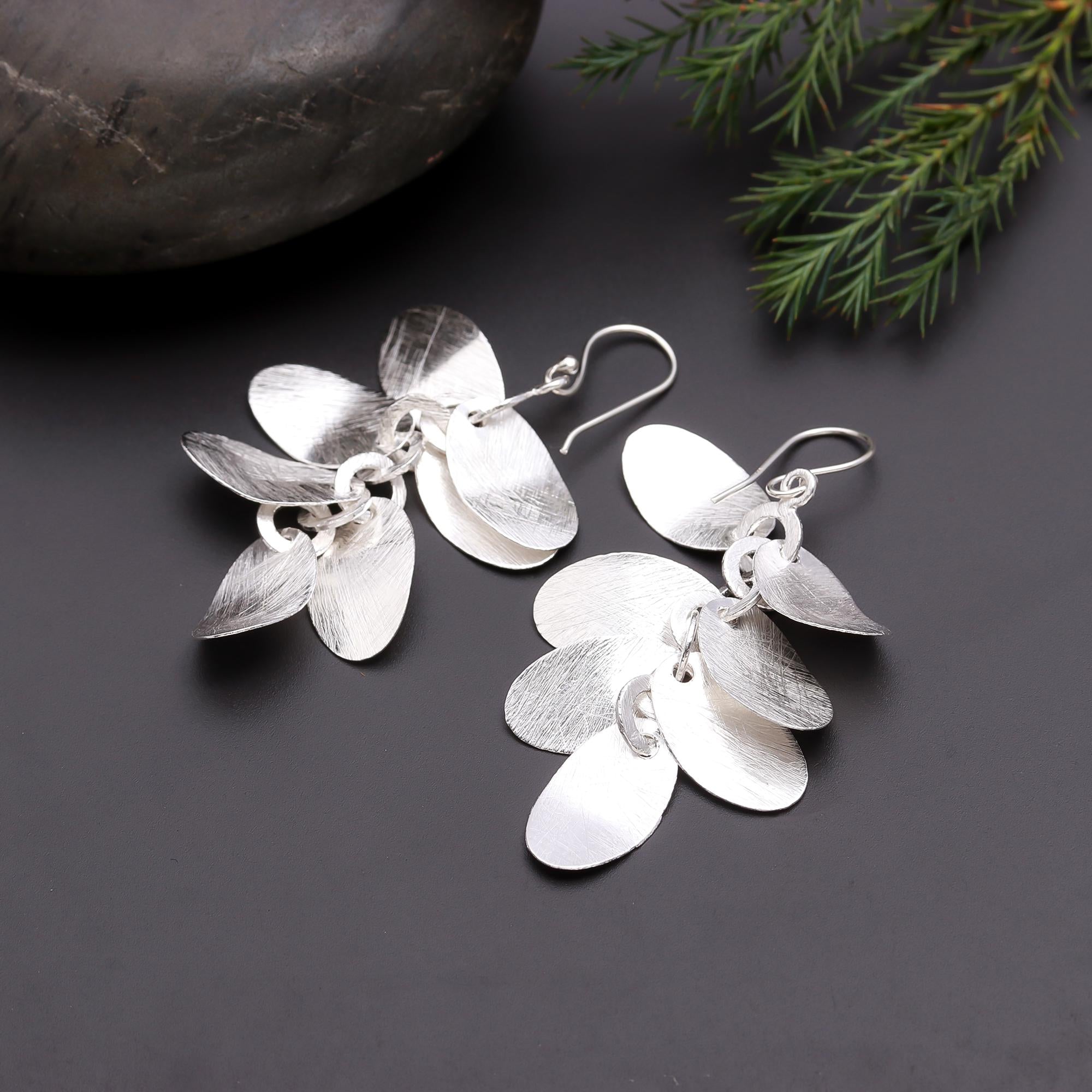 925 Silver Layered Leaf Dangle Earrings