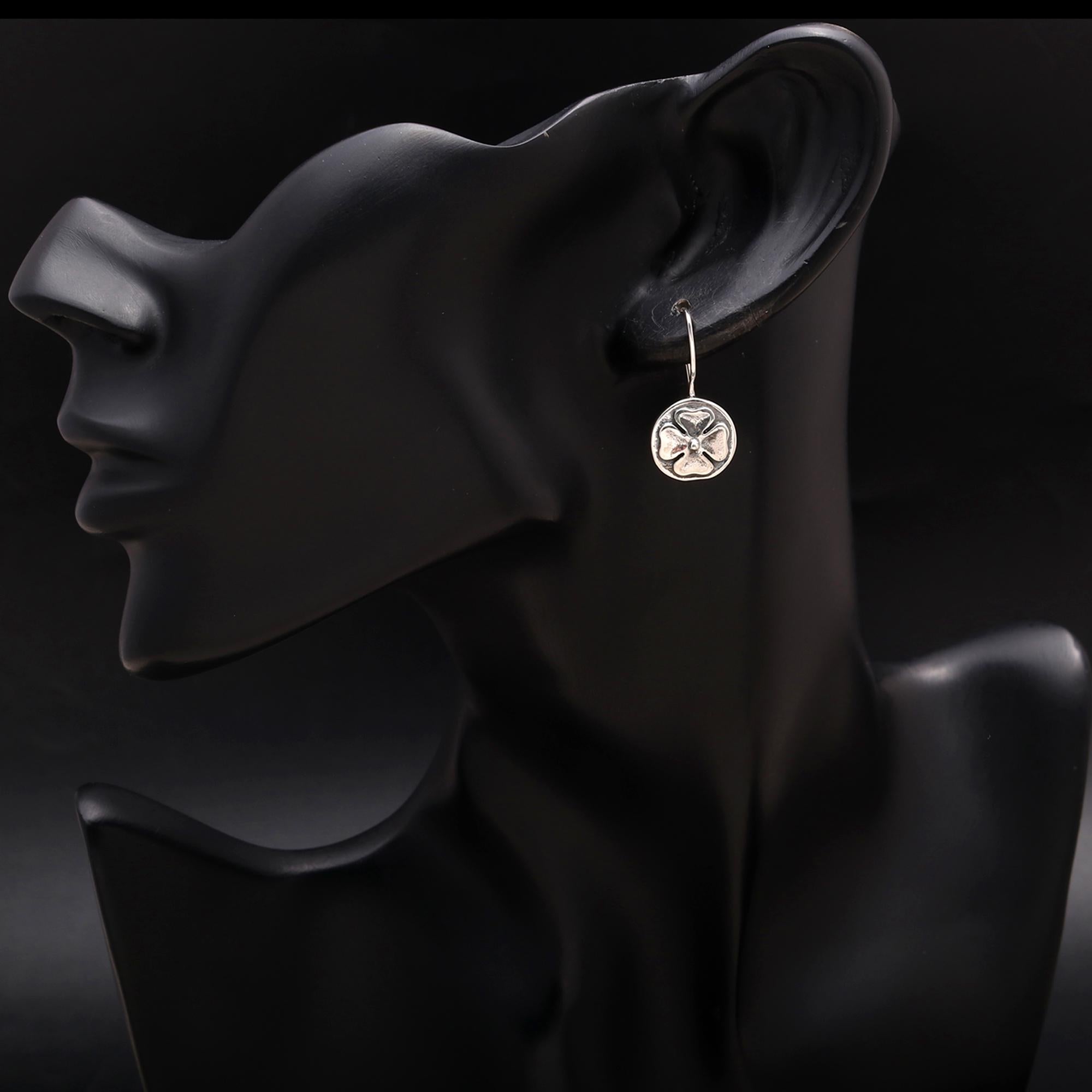 925 Silver Four-Leaf Clover Dangle Earrings