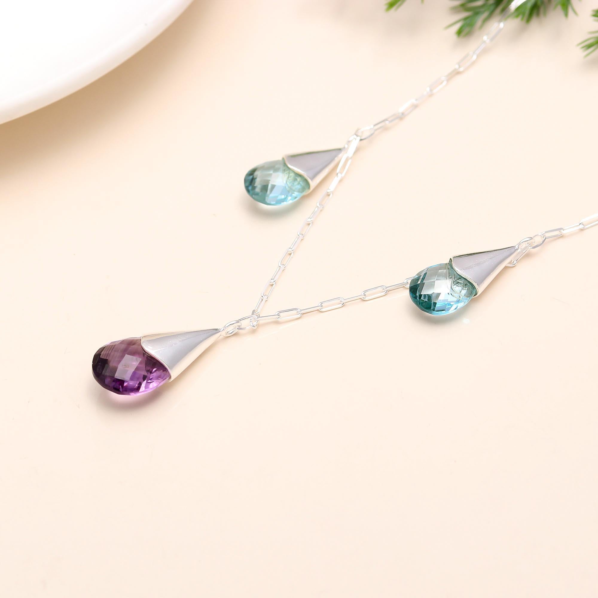 925 Silver Amethyst and Blue Topaz Necklace