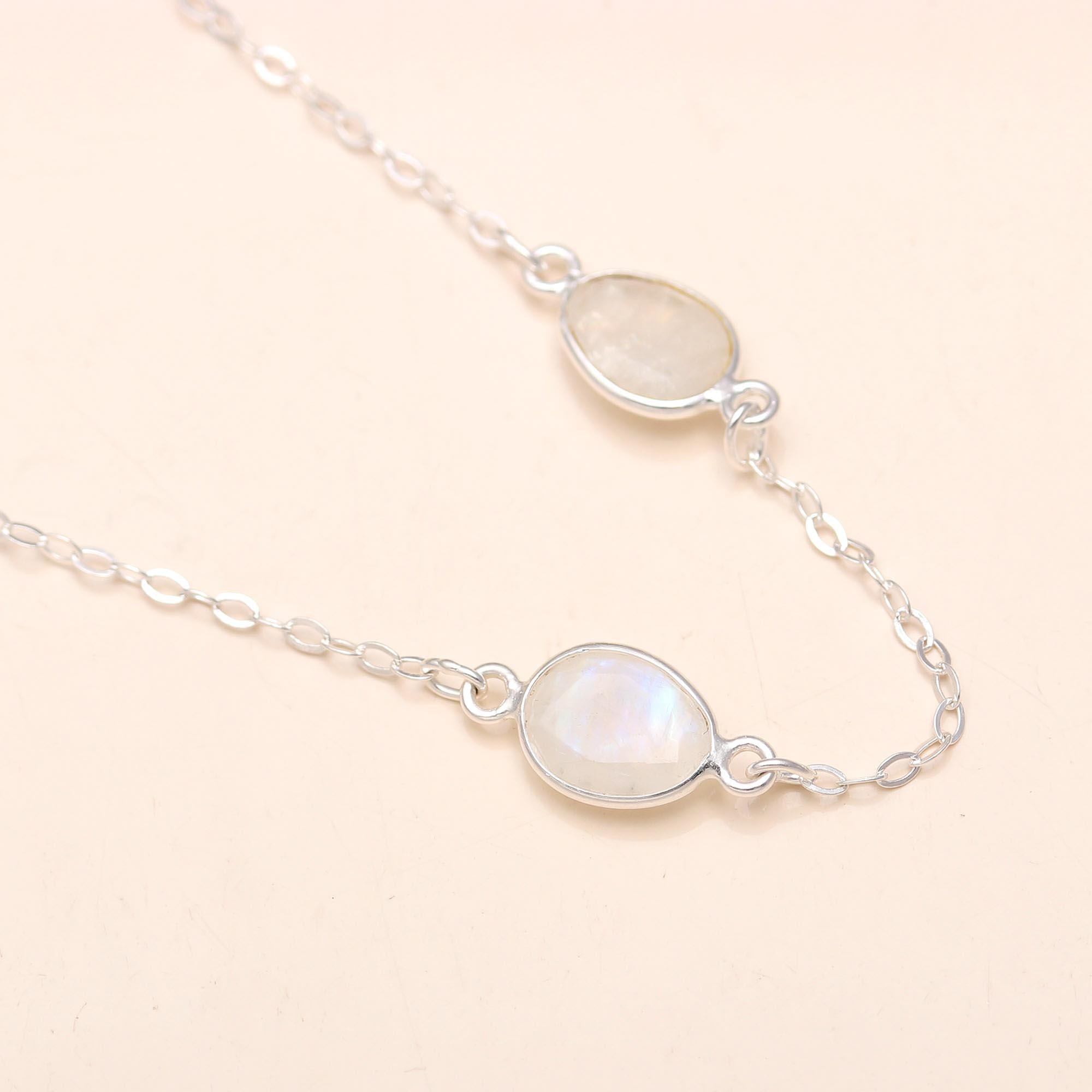 925 Silver Moonstone Station Necklace