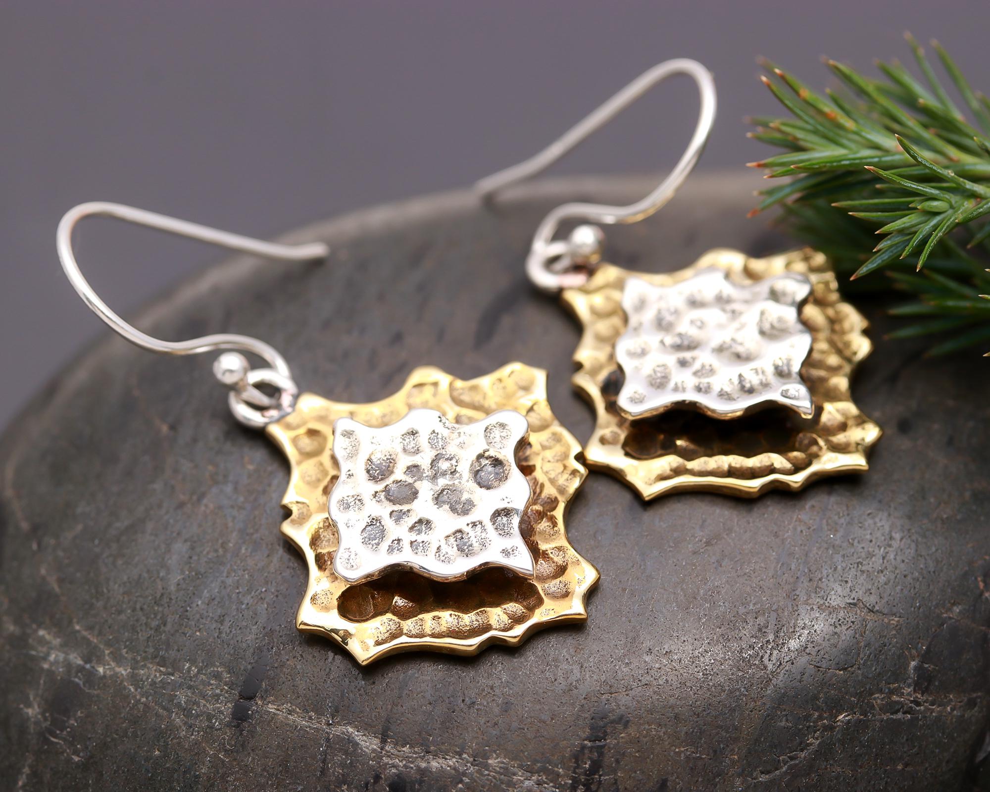 925 Silver Textured Layered Dangle Earrings