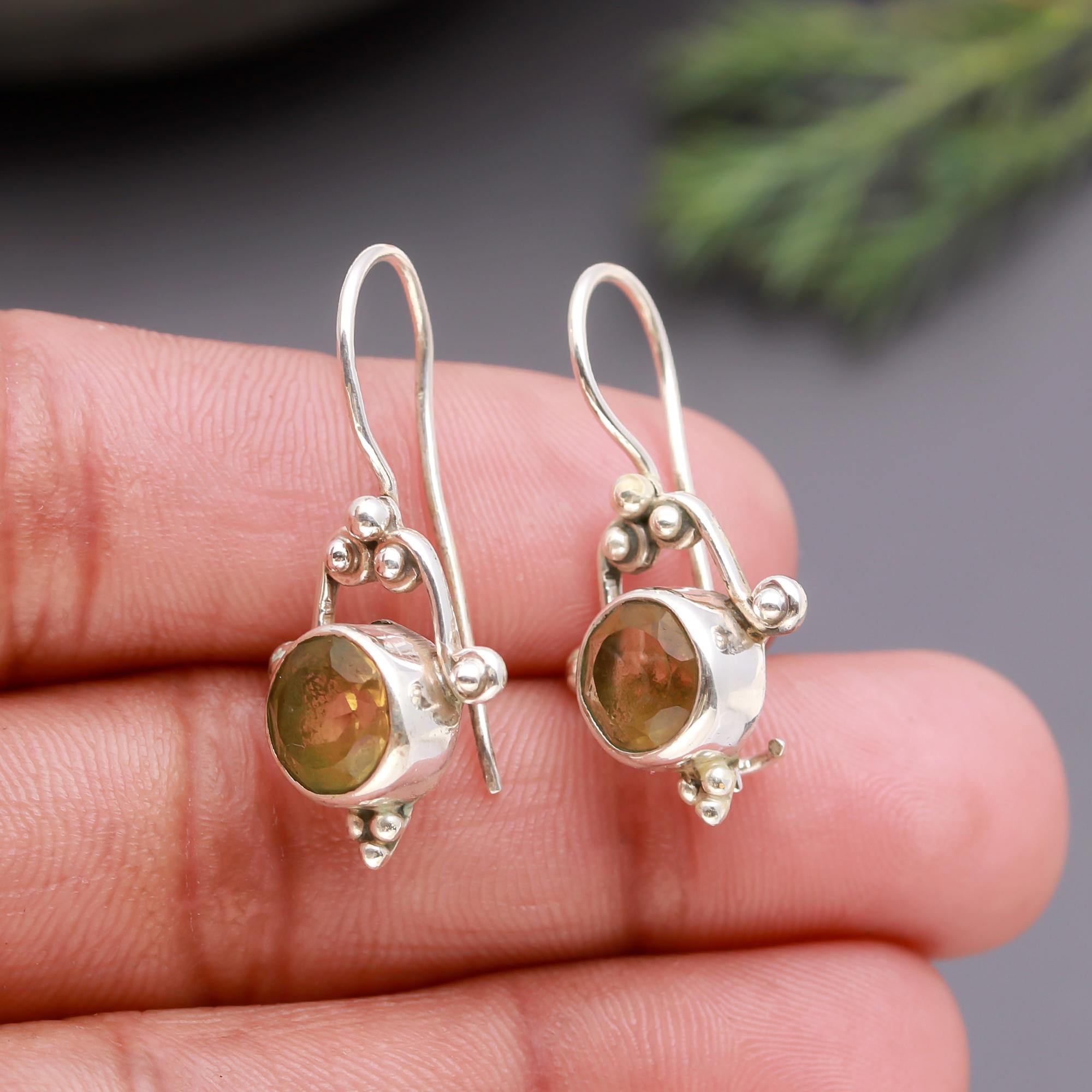 925 Silver Round Blue SapphireDangle Earrings