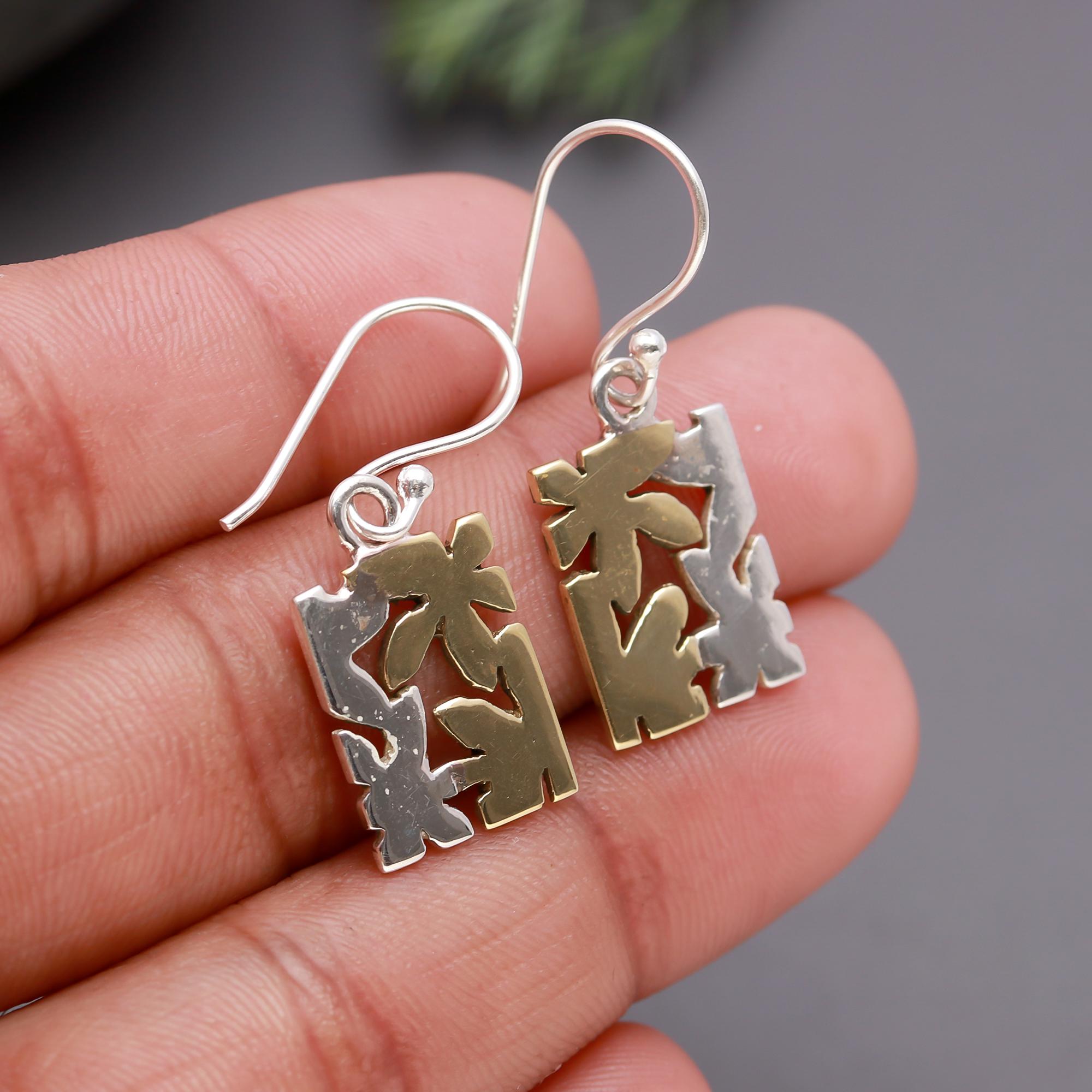 925 Silver Two-Tone Dangle Earrings