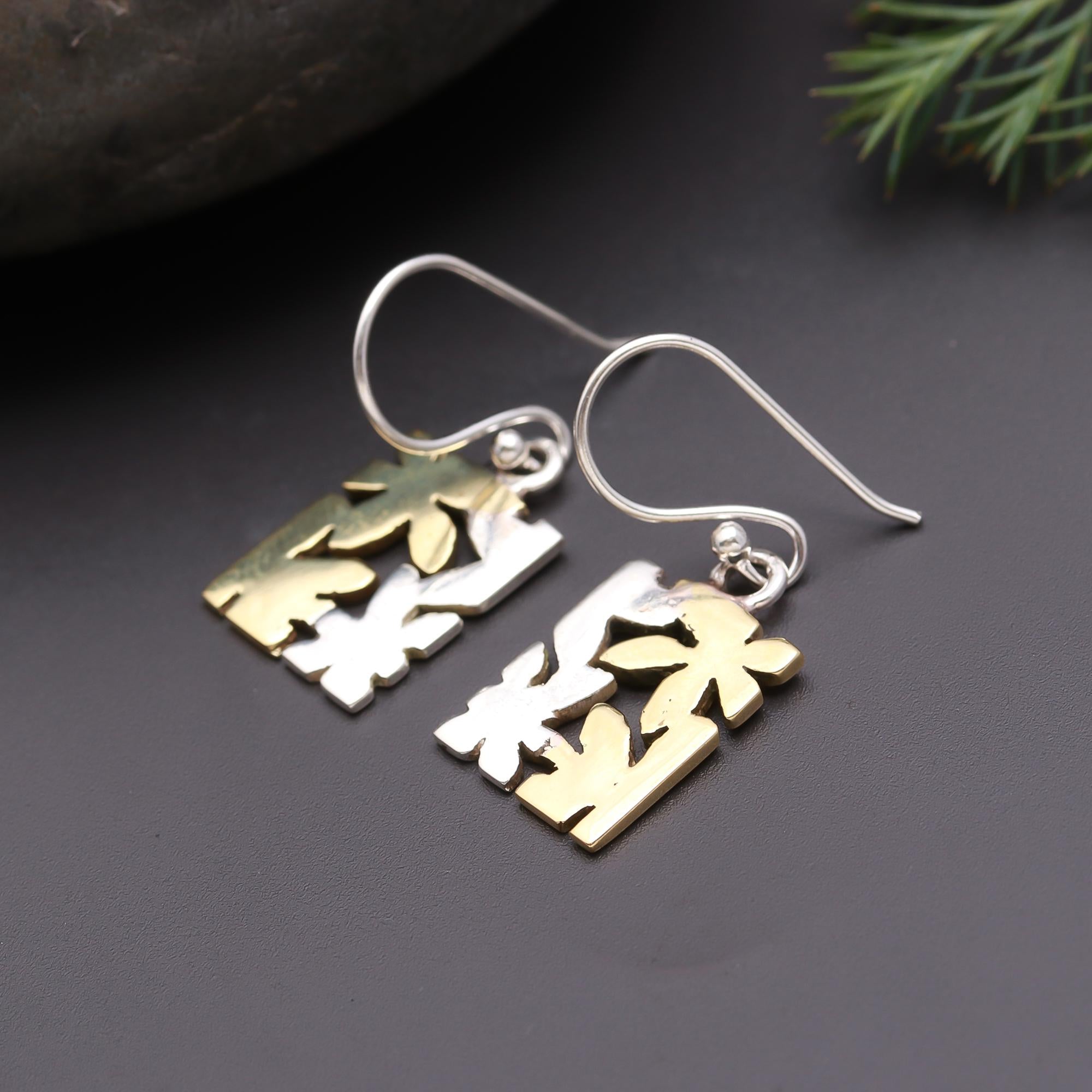 925 Silver Two-Tone Dangle Earrings