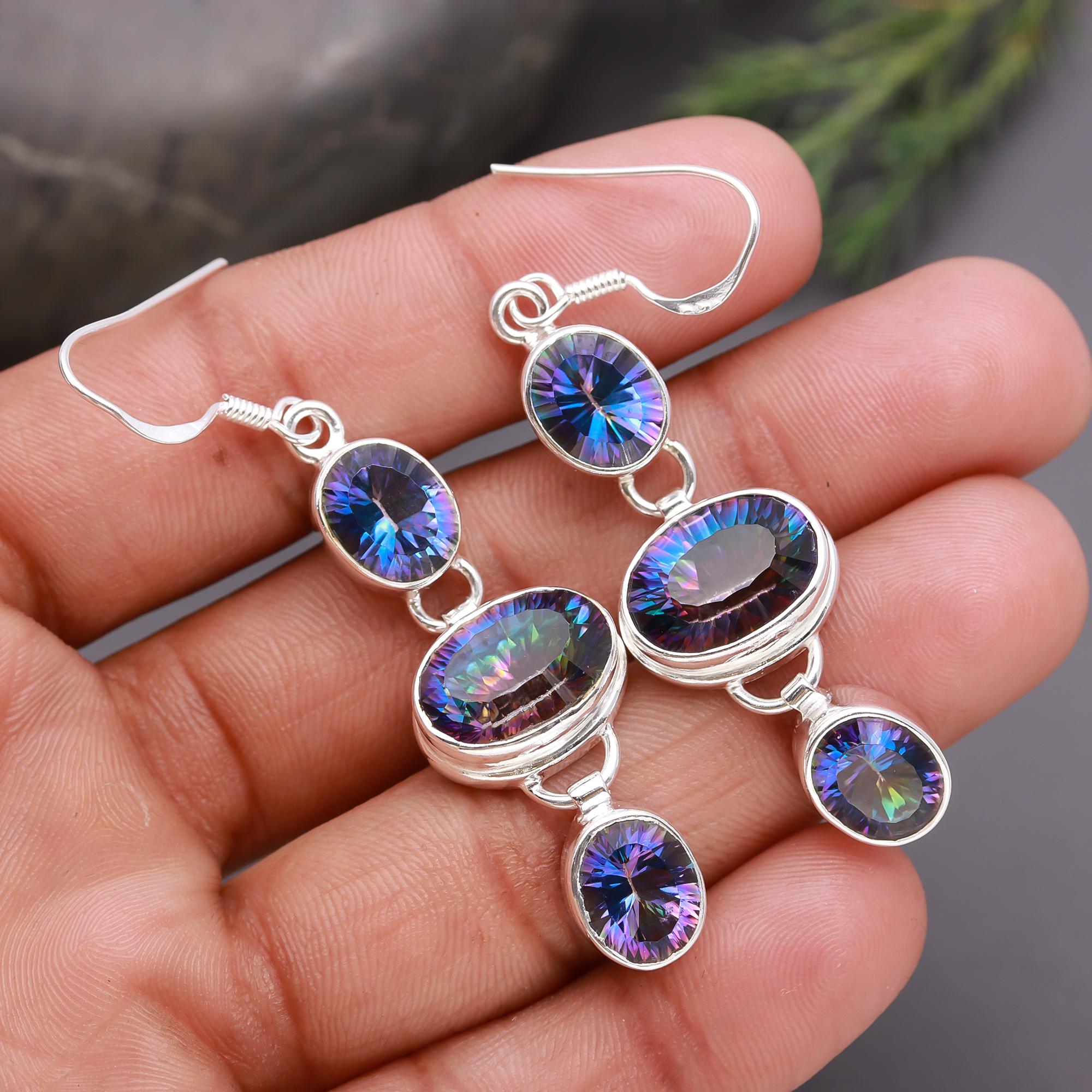 925 Silver Mystic Topaz Multi-Stone Dangle Earrings