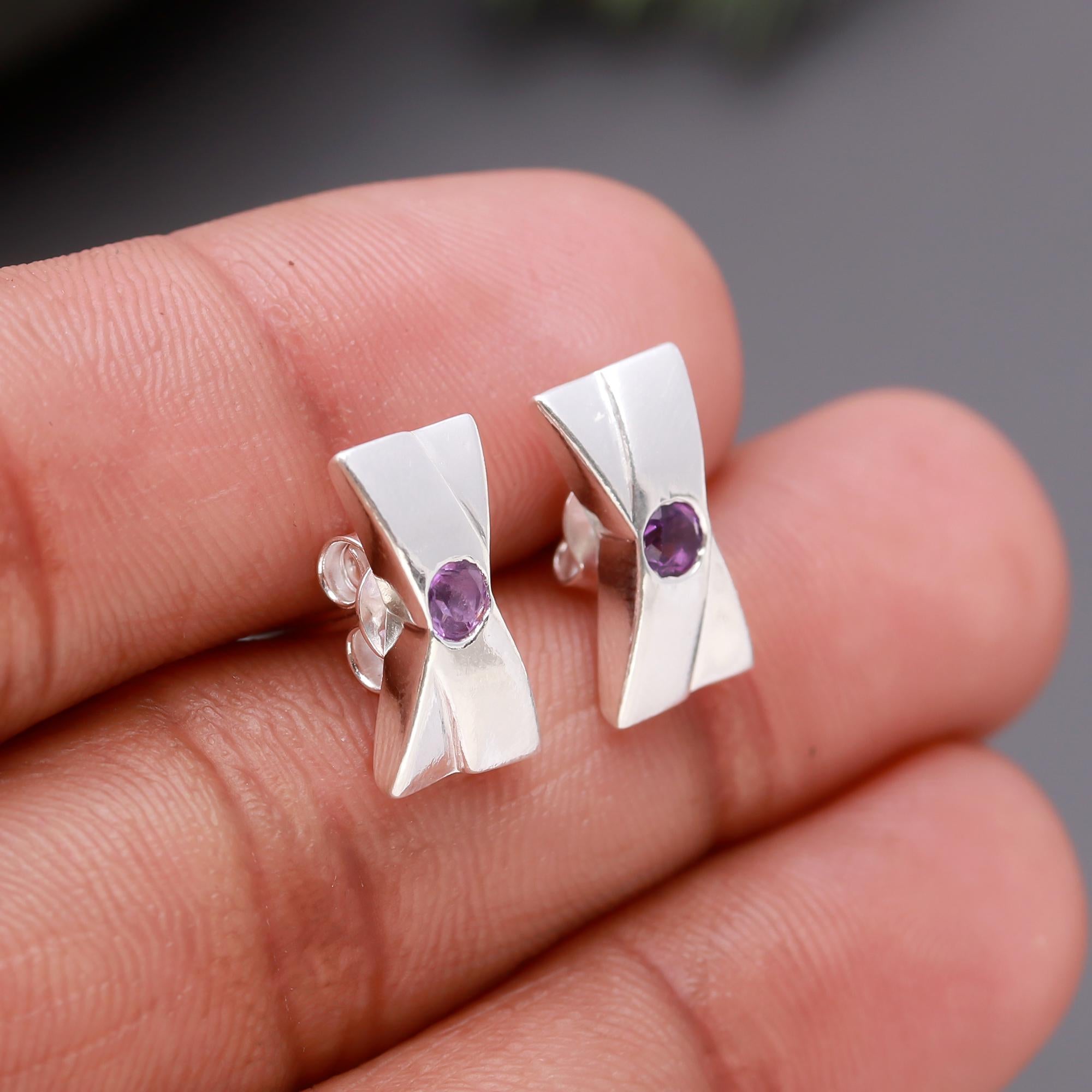 925 Silver Modern Amethyst Stud Earrings