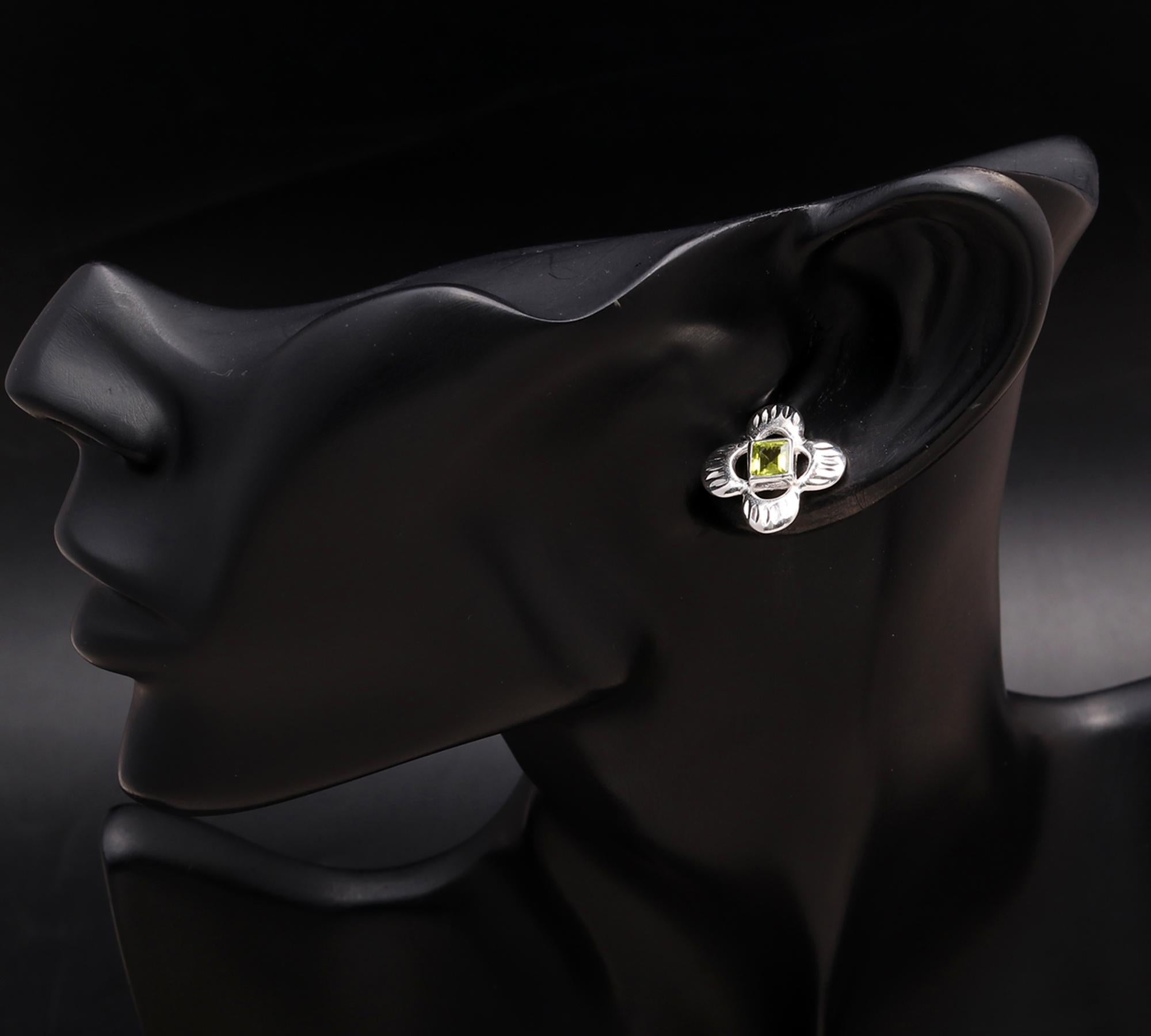 925 Silver Peridot Floral Stud Earrings